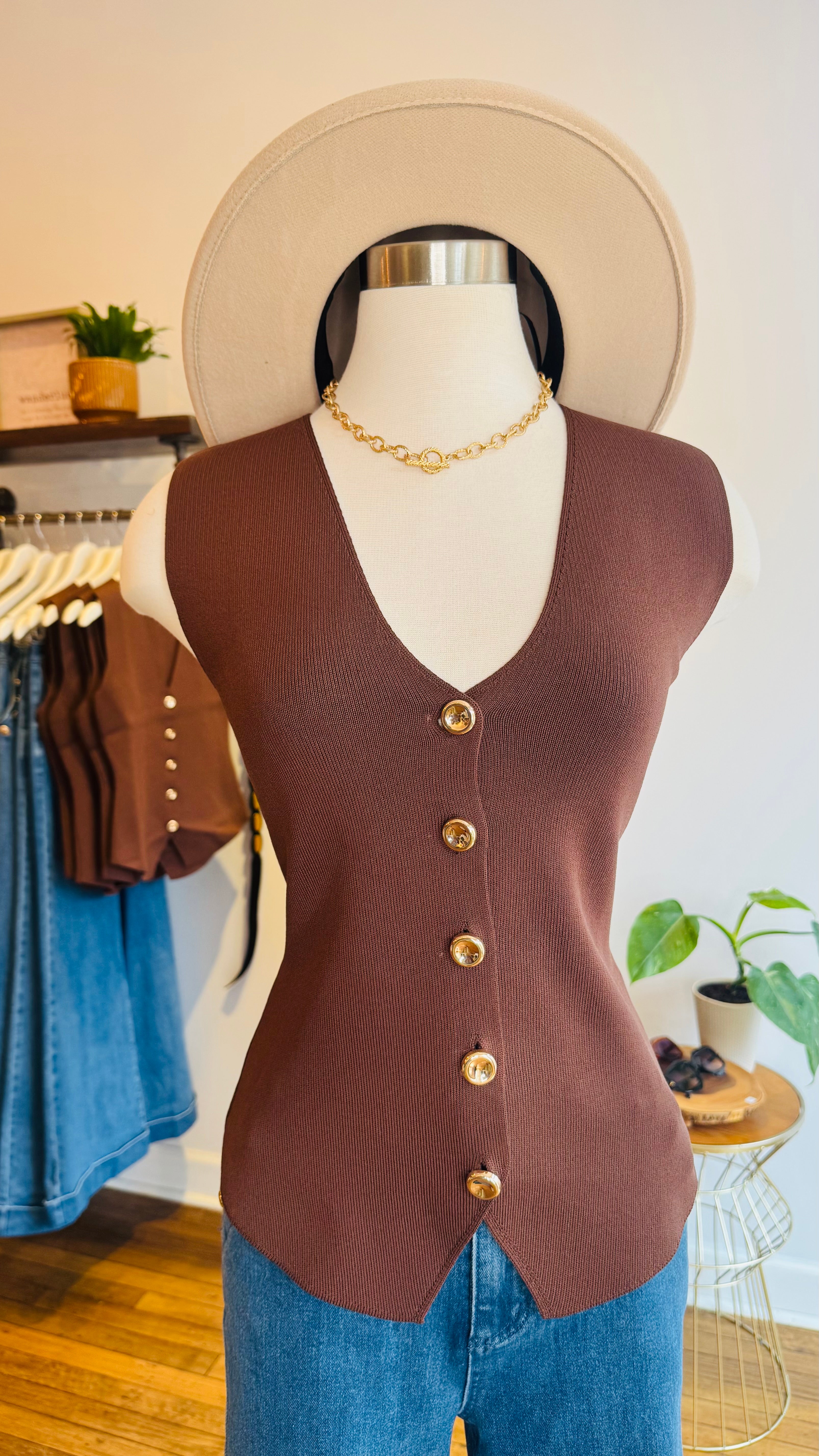 Button Front Knit Vest