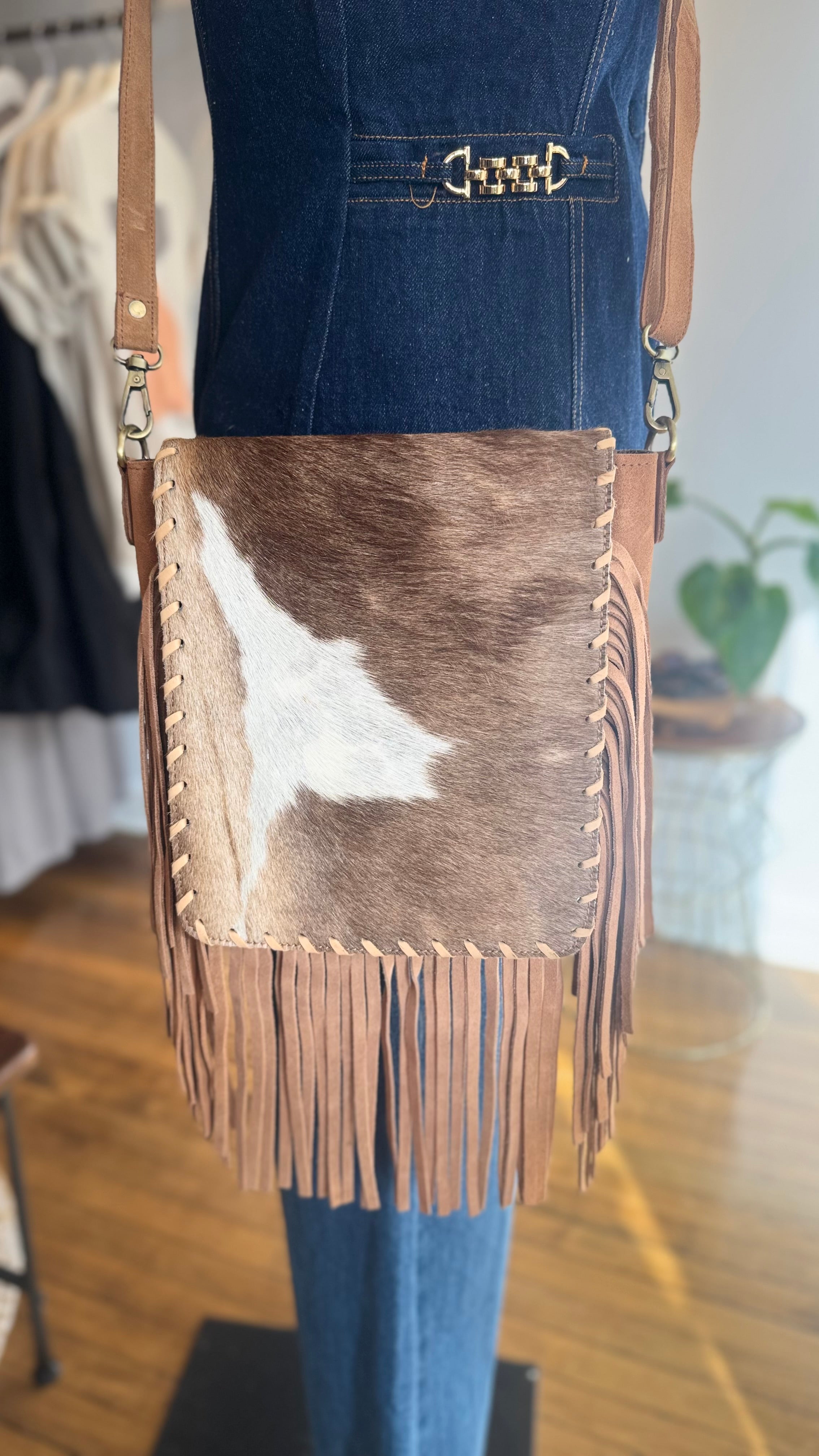 Cowhide Fringe Crossbody Bag
