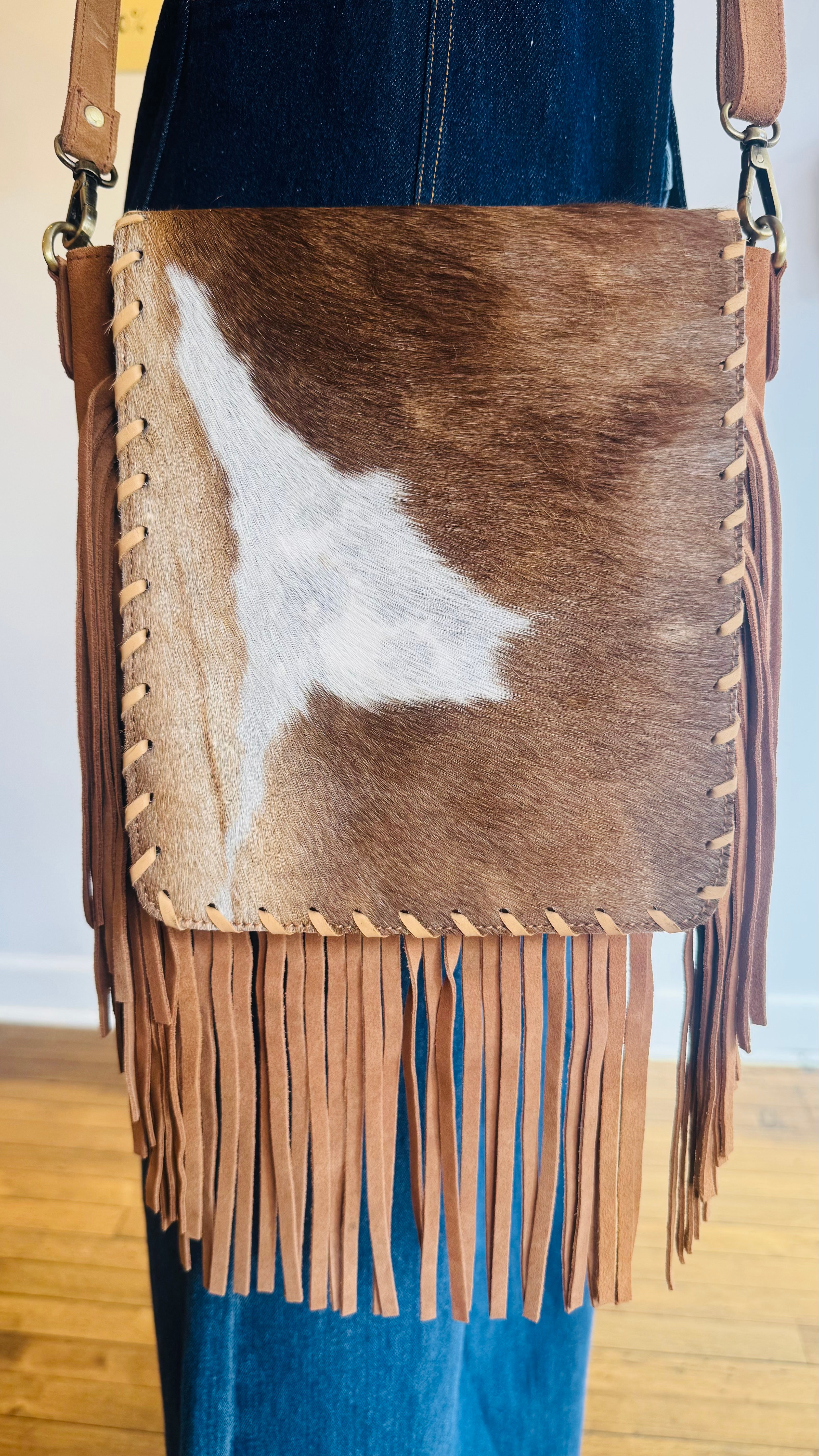 Cowhide Fringe Crossbody Bag