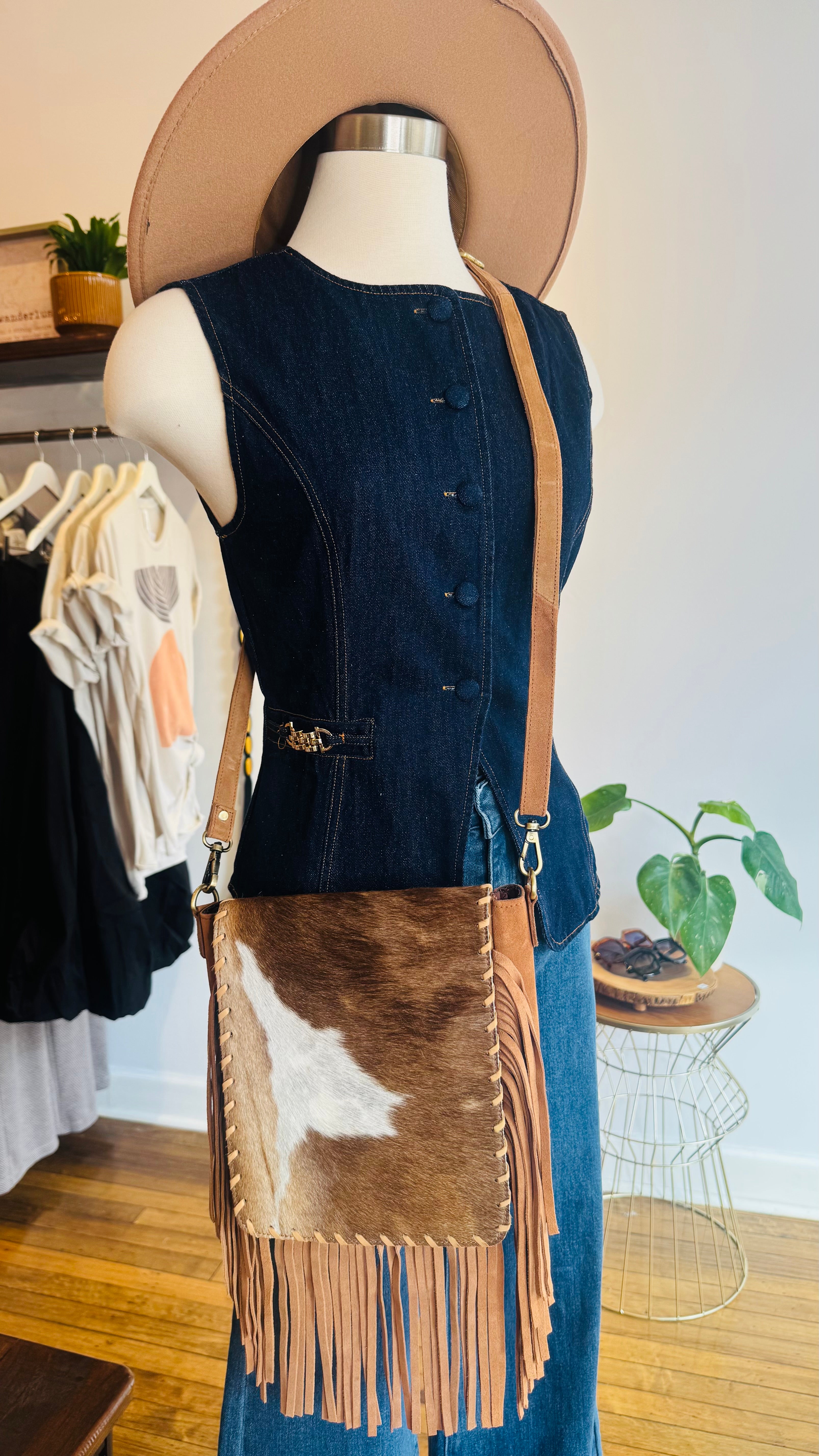 Cowhide Fringe Crossbody Bag