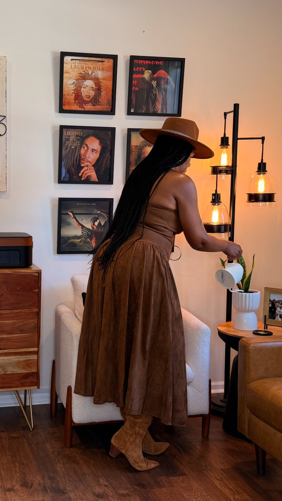 Faux Suede Strapless Midi Dress