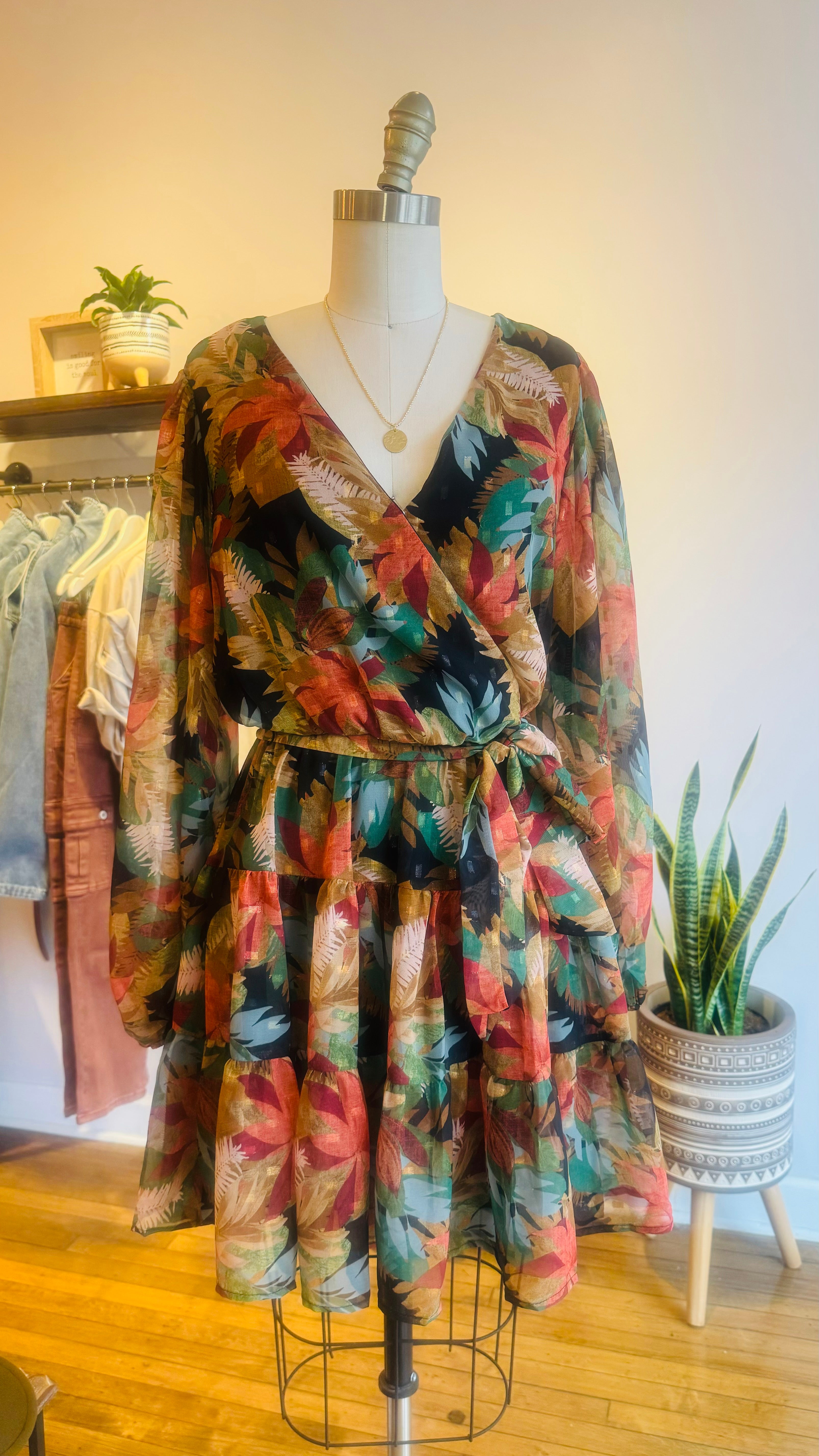 Long Sleeve Woven Mini Dress
