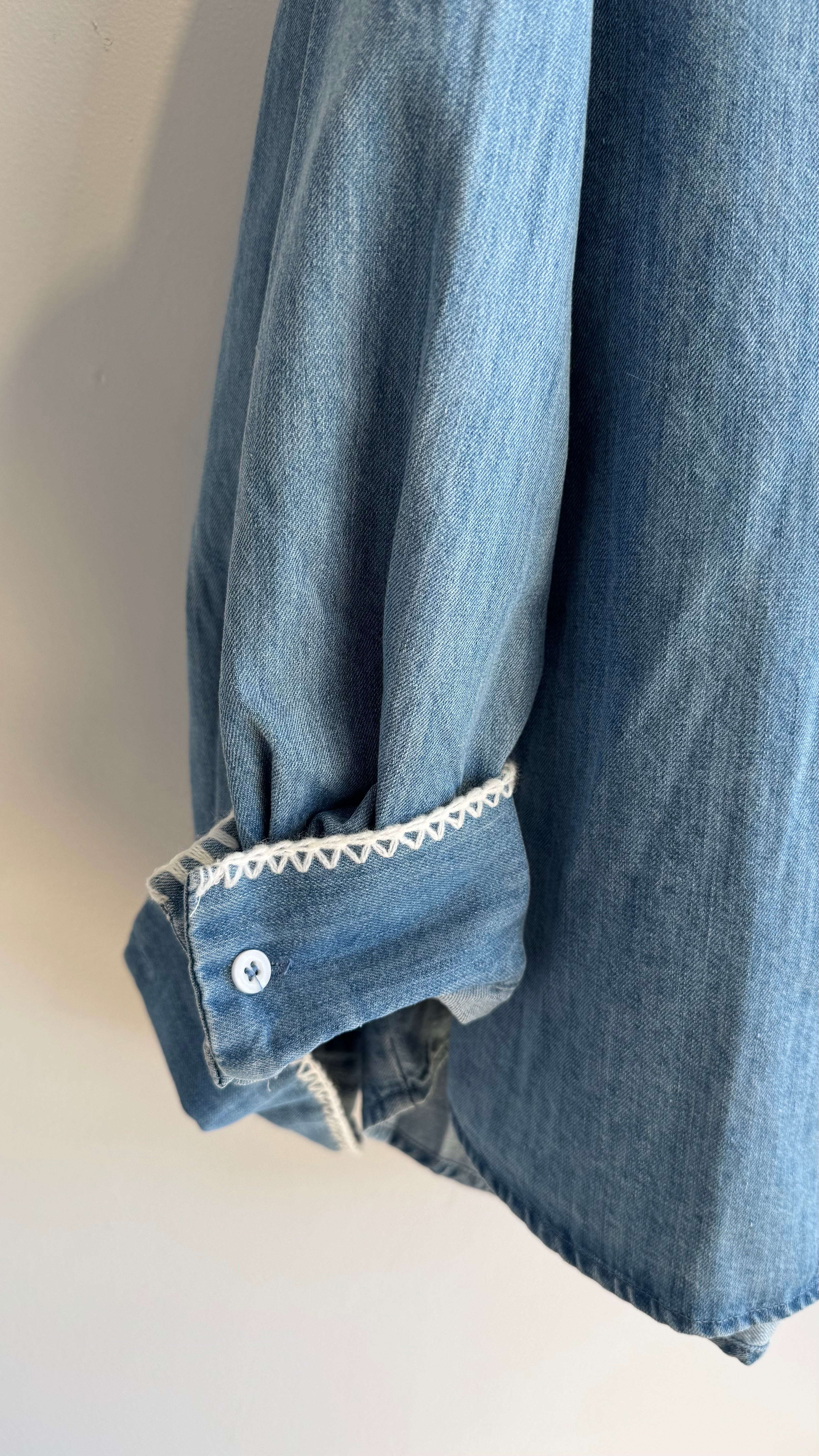 Embroidered Detail Oversized Denim Shirt