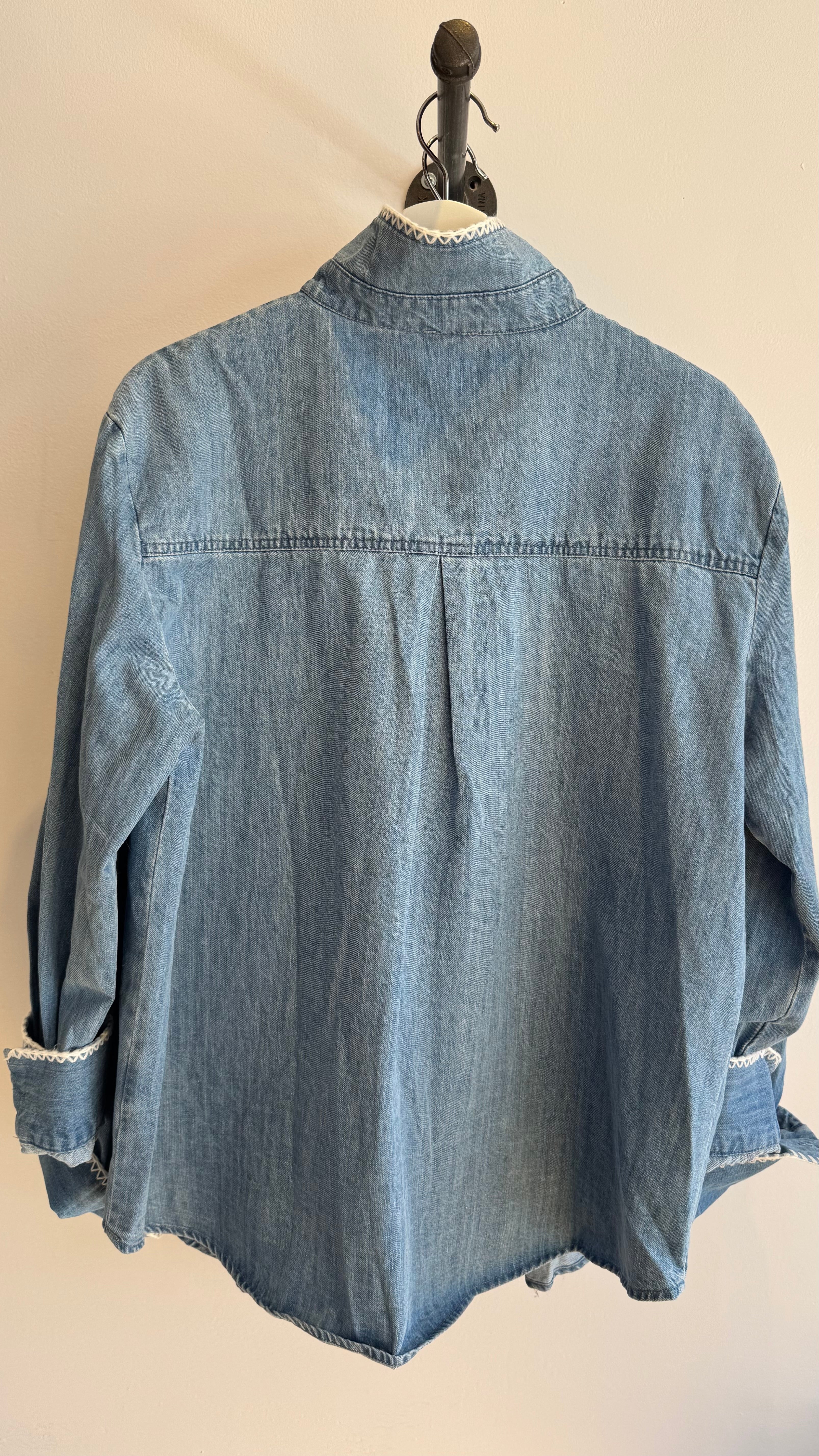 Embroidered Detail Oversized Denim Shirt