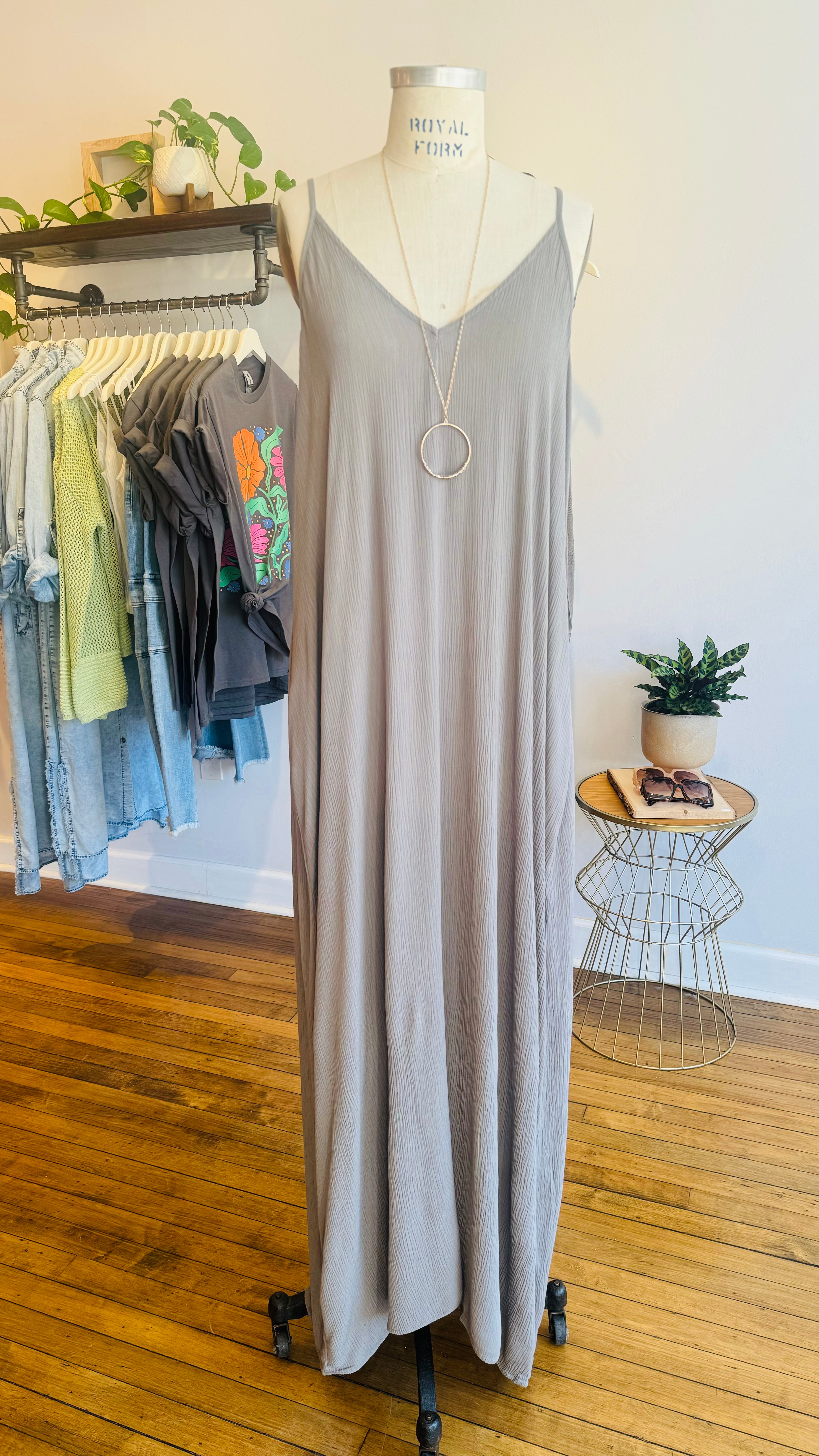 V-Neck Gauze Maxi Dress