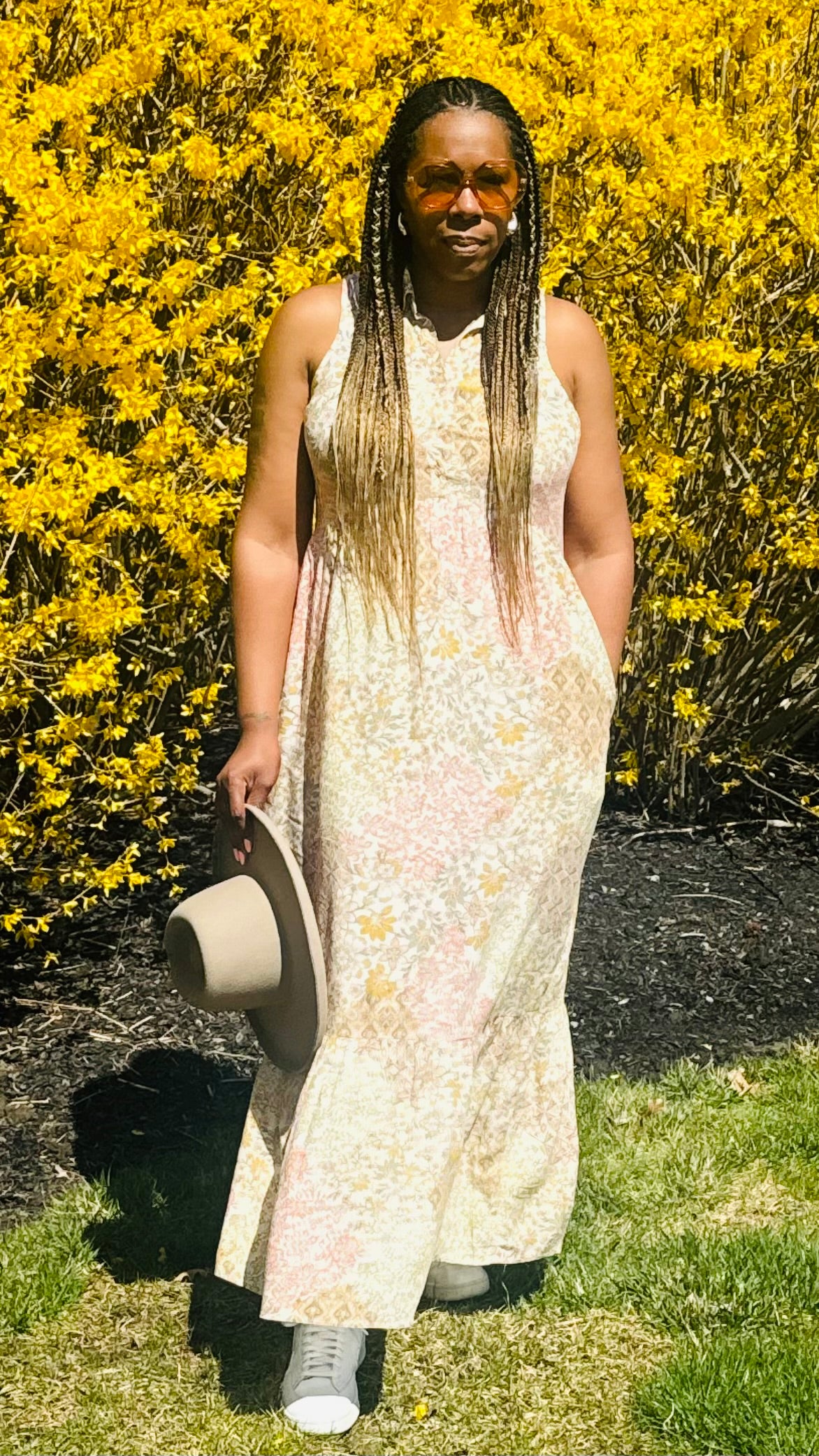 Multi Print Sleeveless Collared Maxi Dress