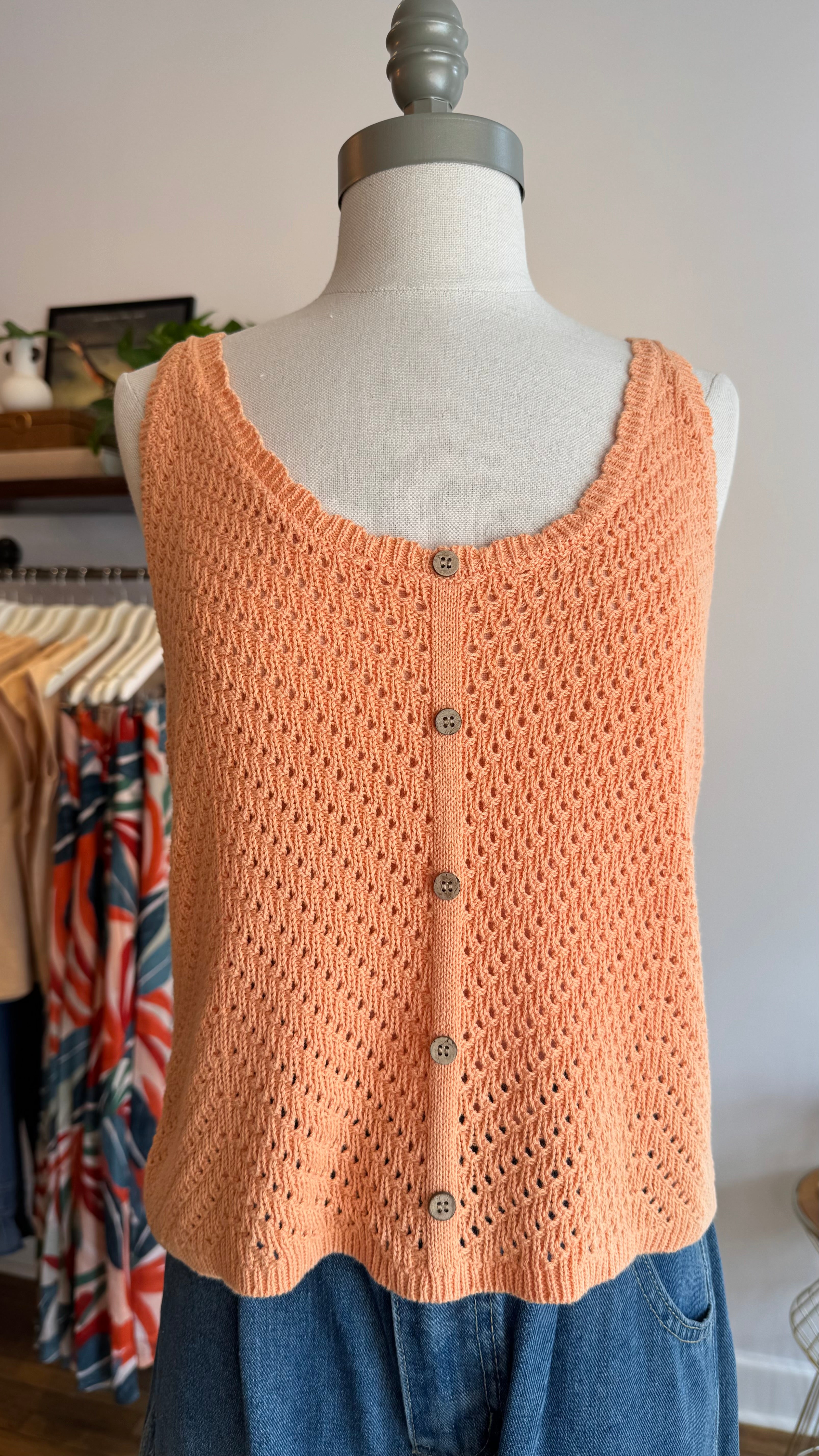 Soft Knit Button-Detail Tank Top