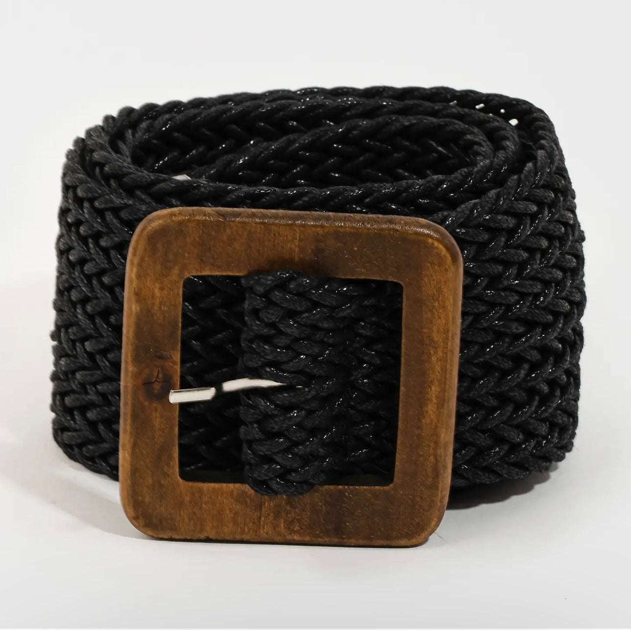 Wooden Square Buckle Braided Belt
