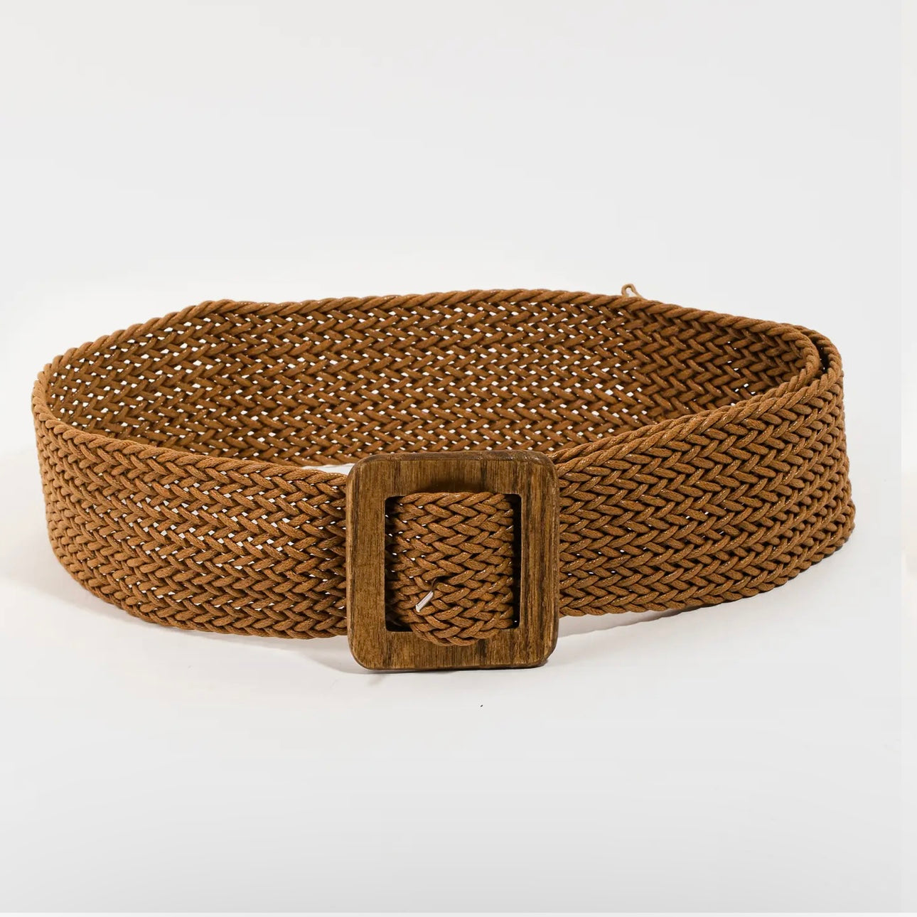 Wooden Square Buckle Braided Belt