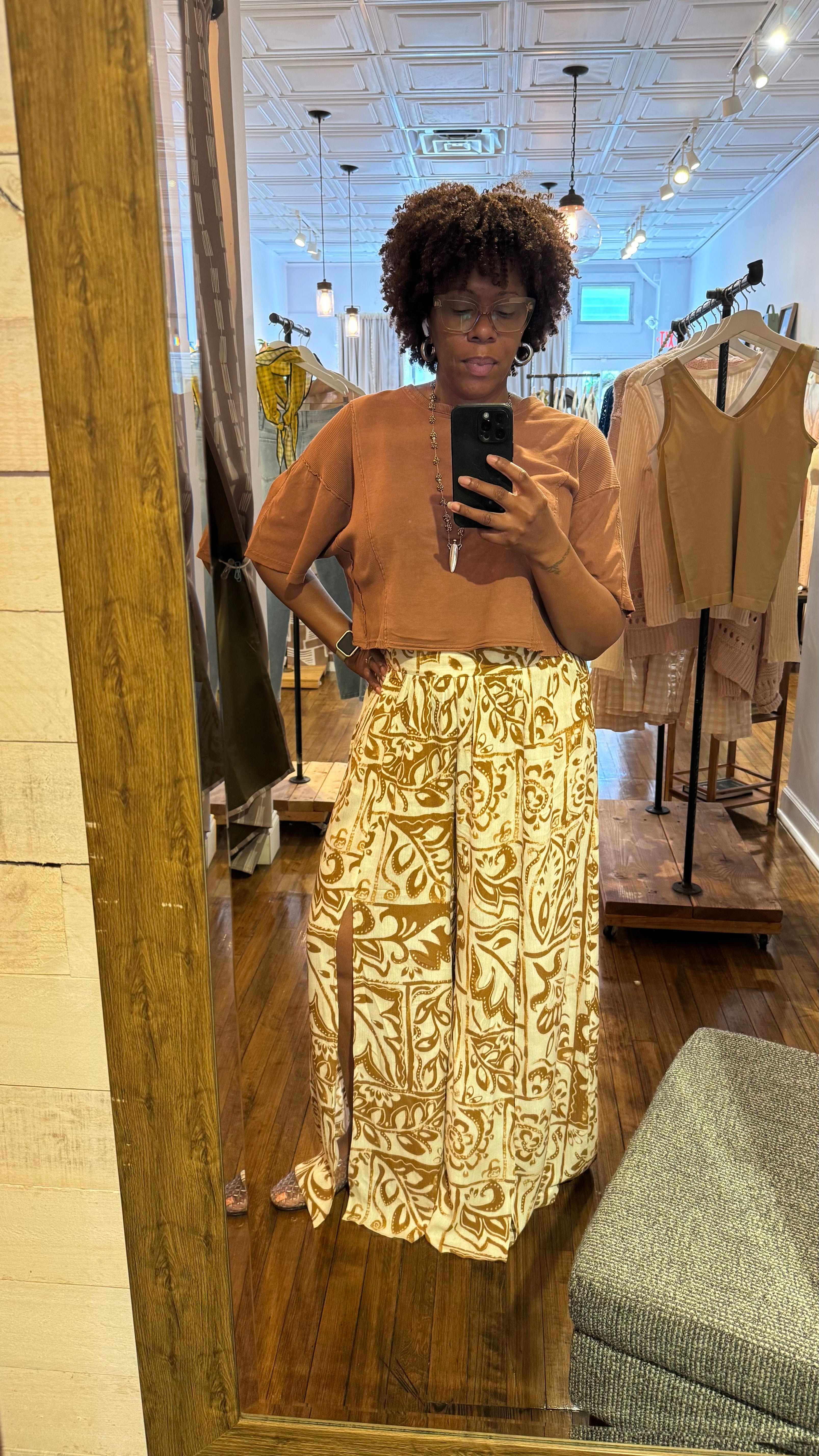 Printed Wide-Leg Slit Pants