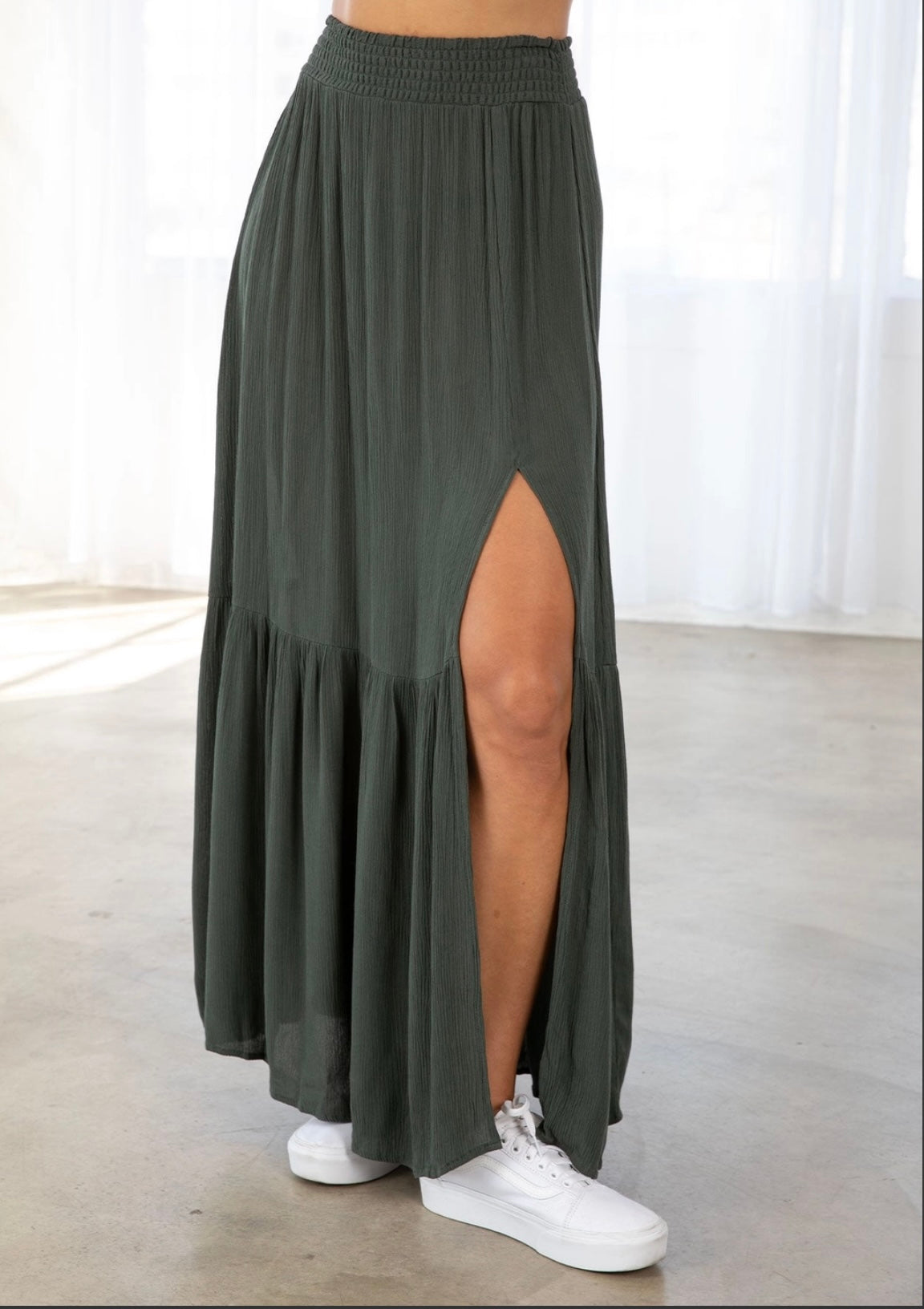 Smocked Tiered Maxi Skirt