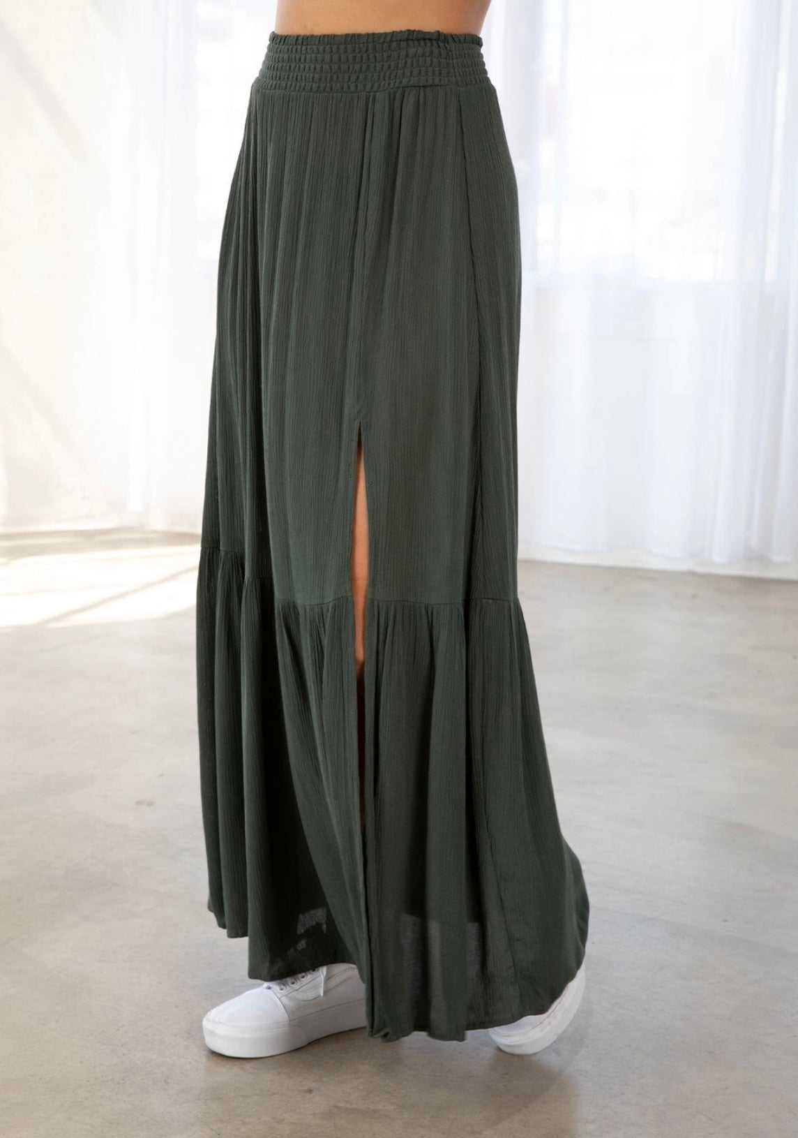 Smocked Tiered Maxi Skirt