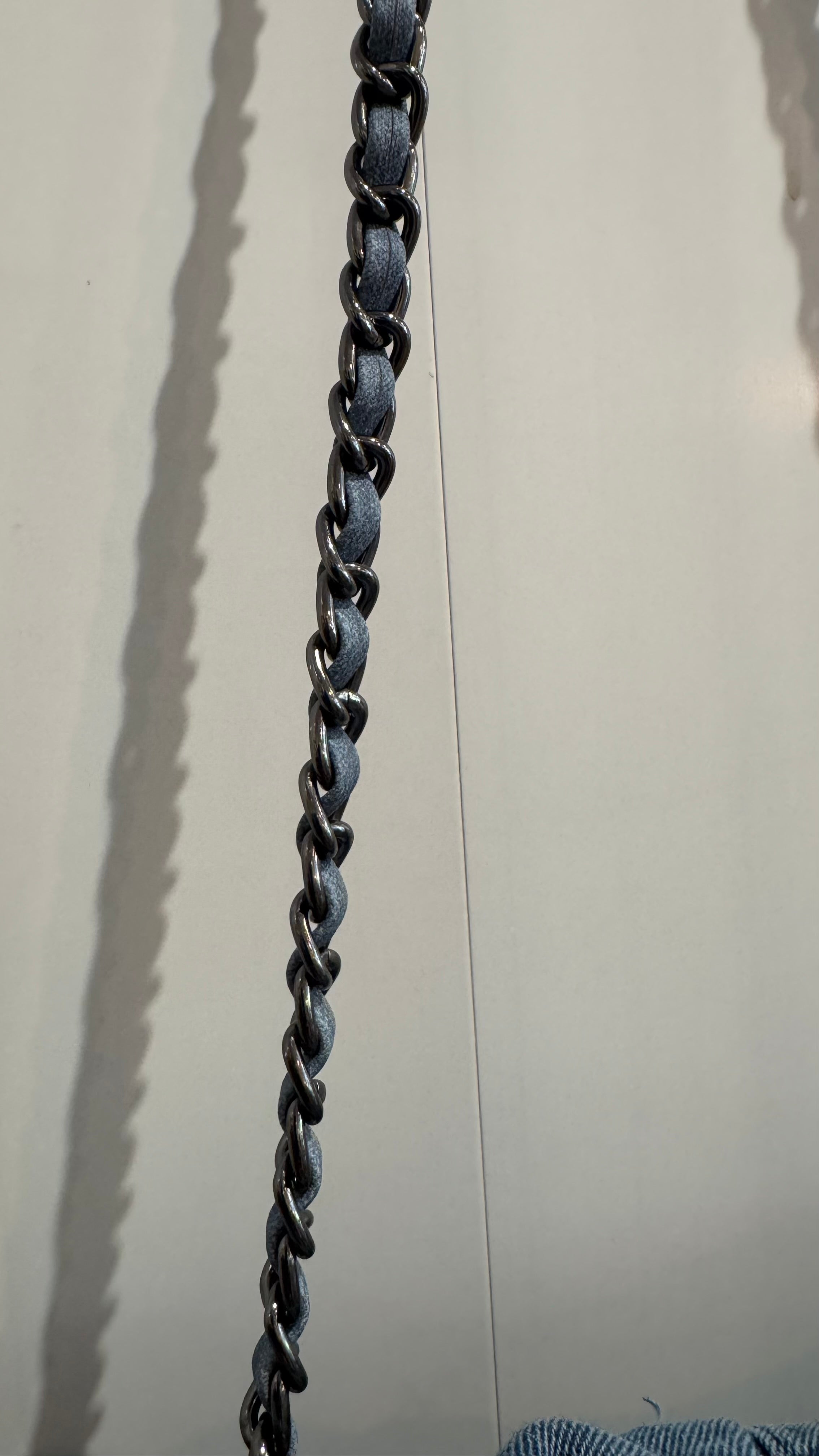 Washed Denim Chain Strap Shoulder Bag