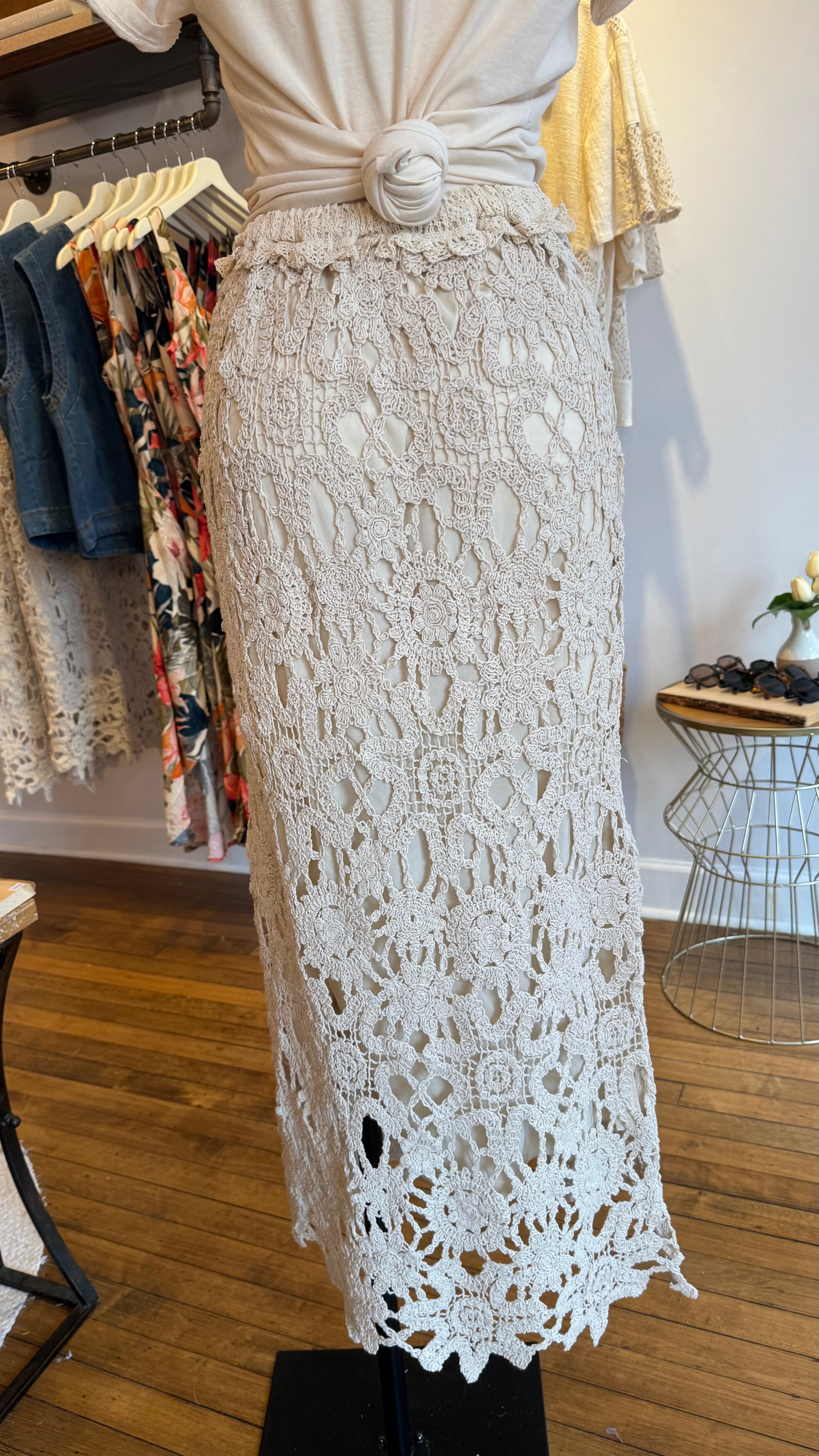Crochet Lace Garden Midi Skirt