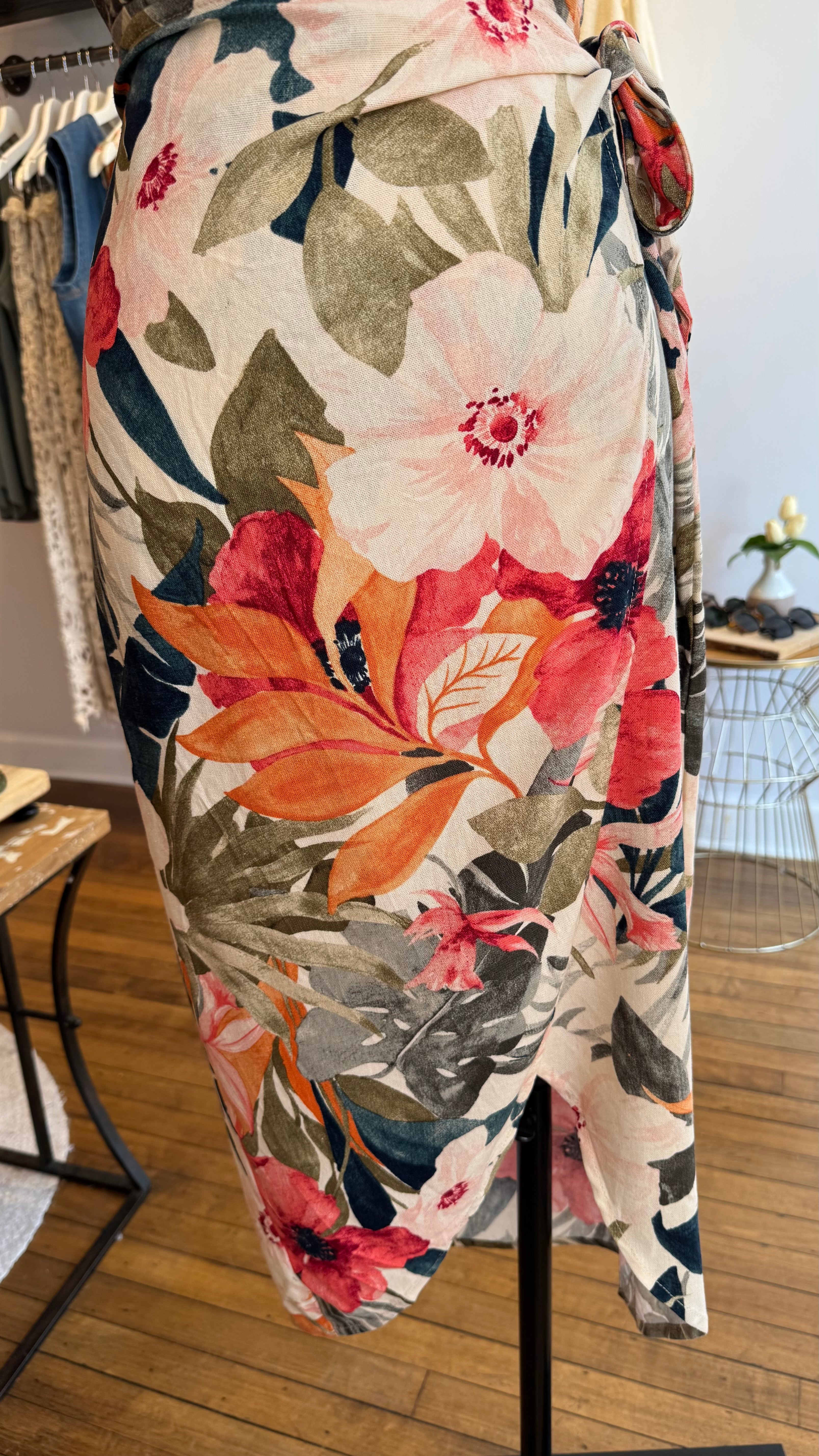 Tropical Bloom Wrap Midi Dress