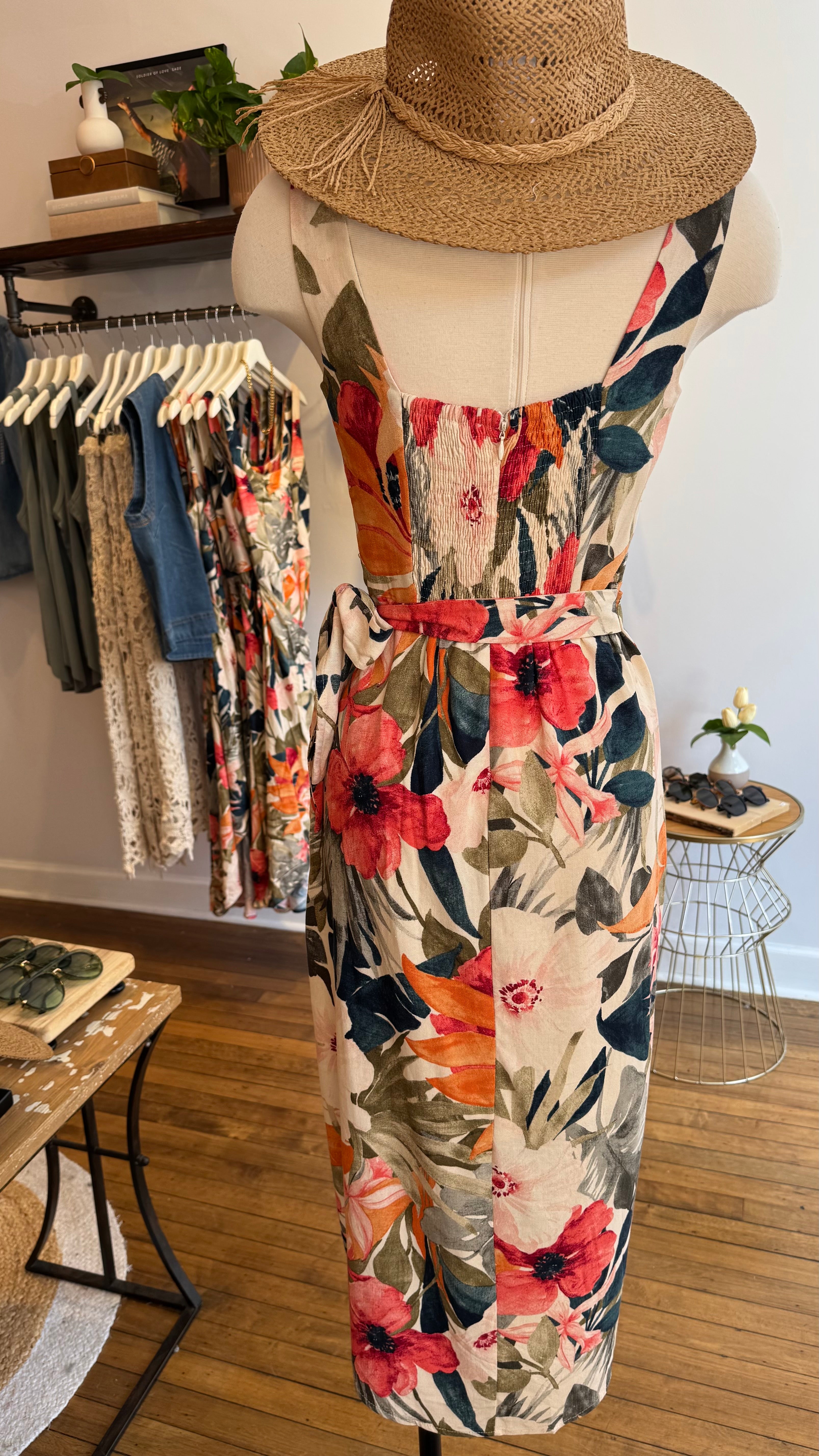 Tropical Bloom Wrap Midi Dress