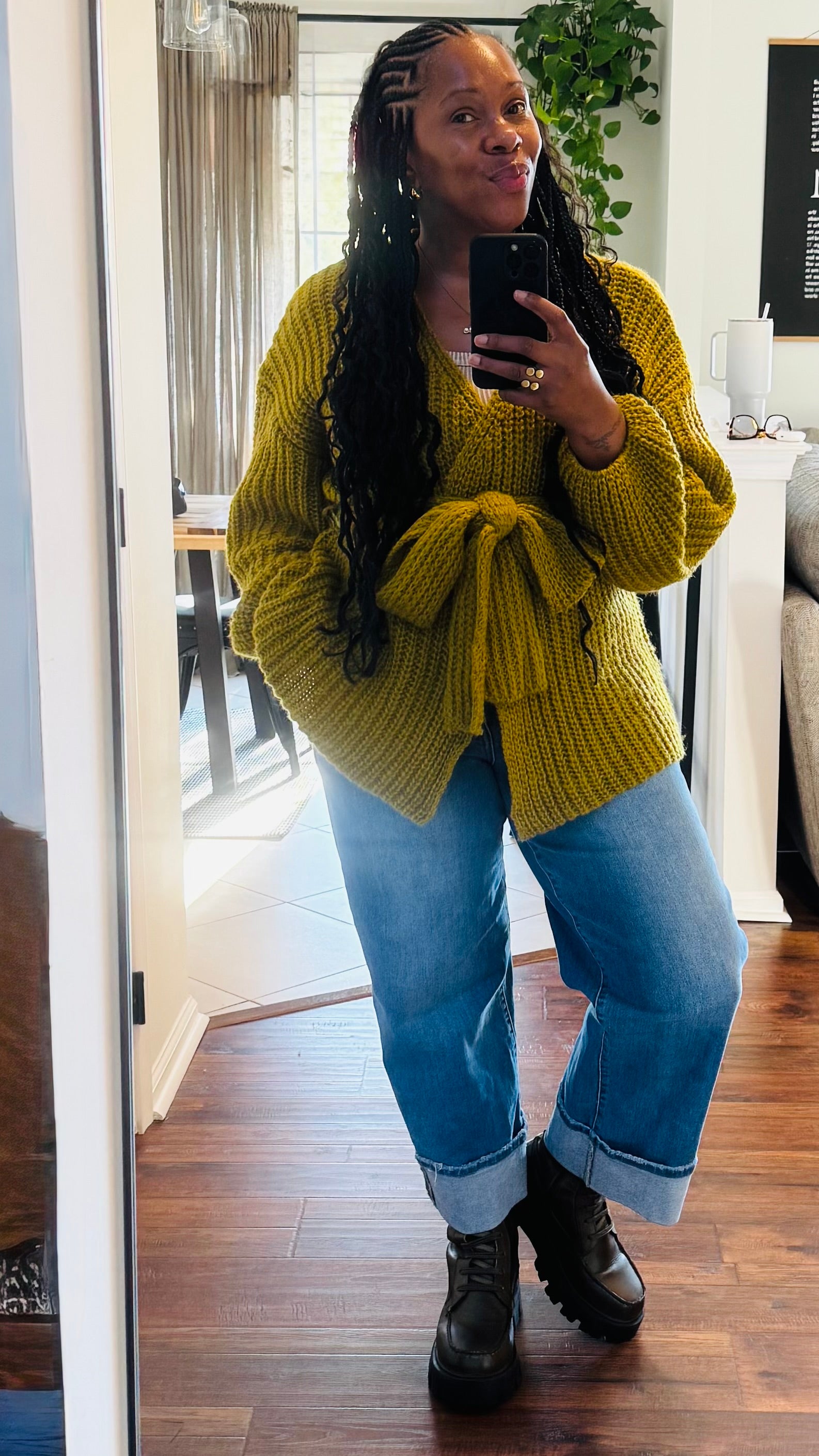Open Front Belted Sweater Cardigan