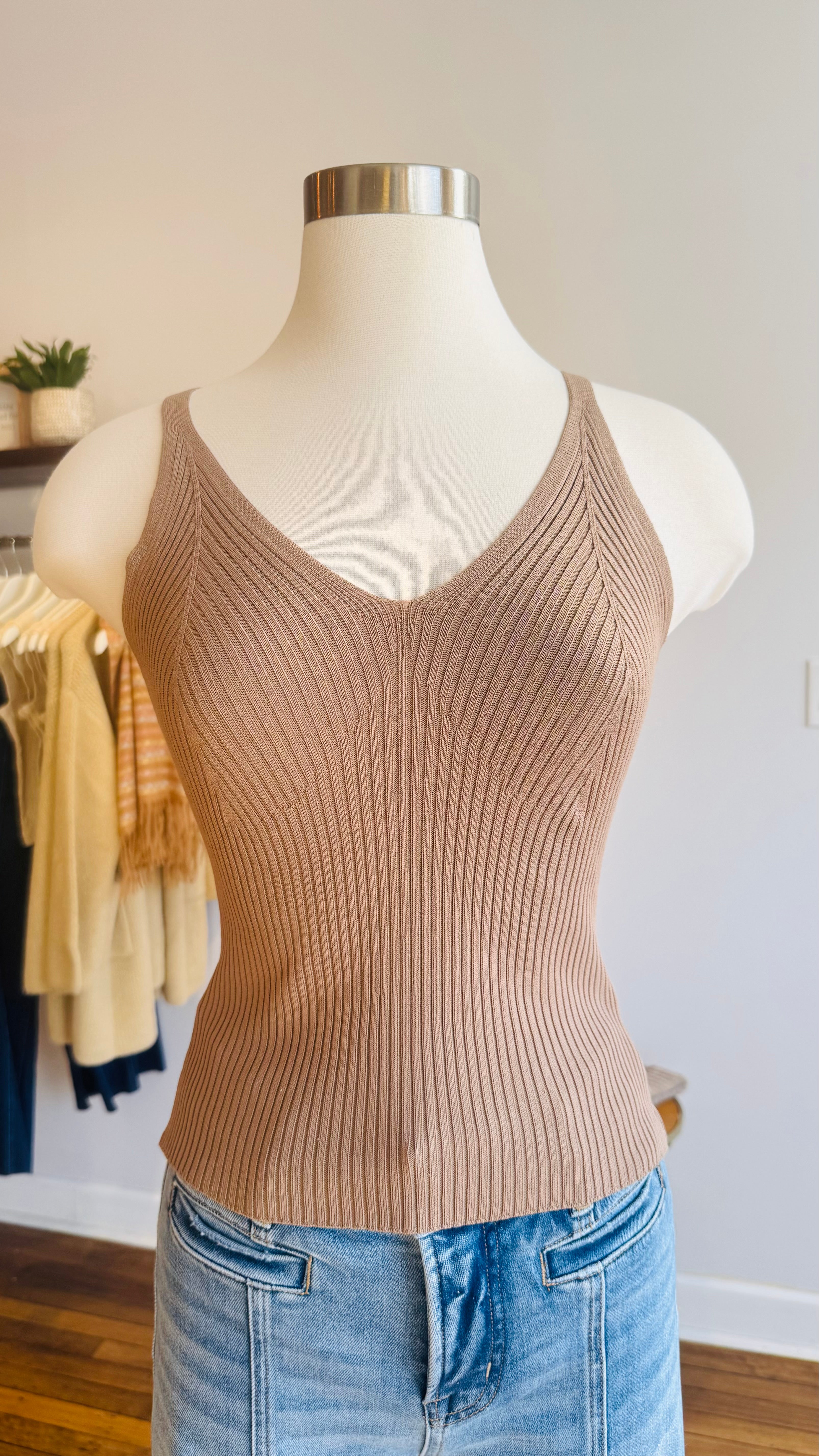 V Neck Knit Cami Tank Top