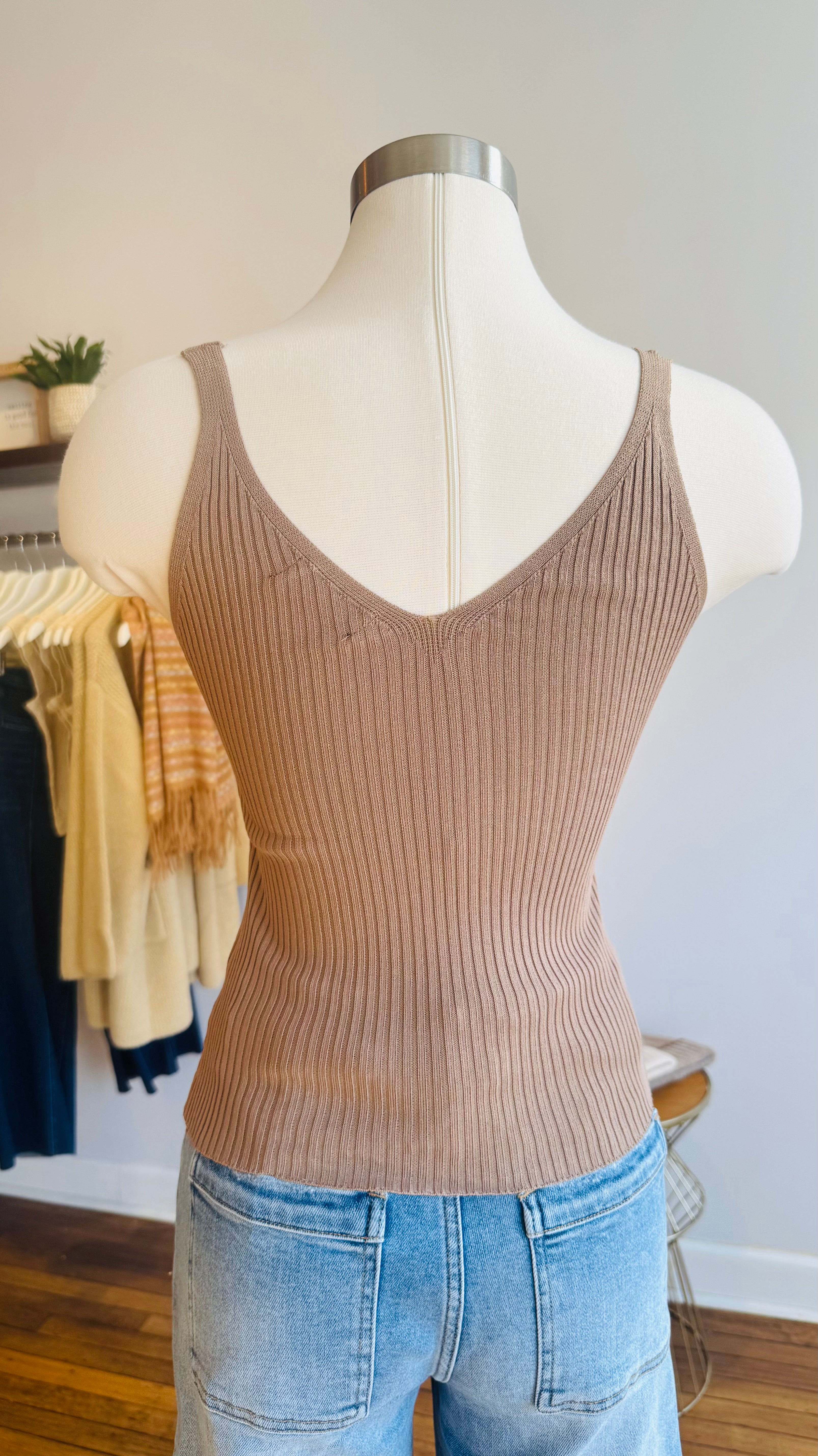 V Neck Knit Cami Tank Top