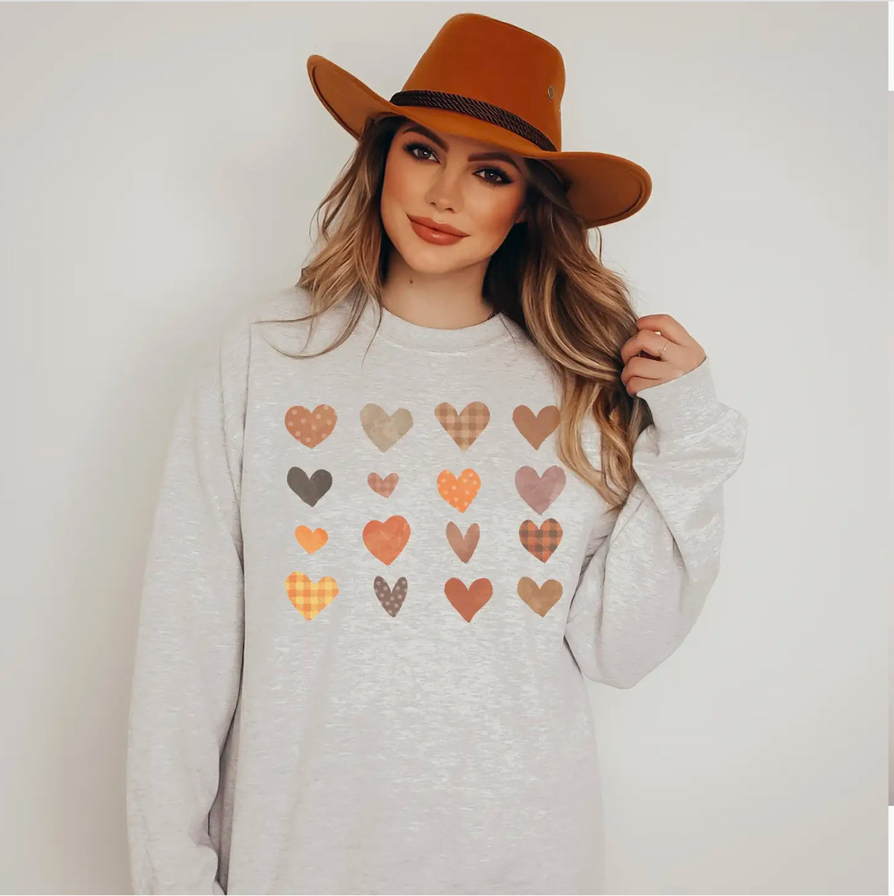 Vintage Plaid Hearts Crew Neck Sweatshirt