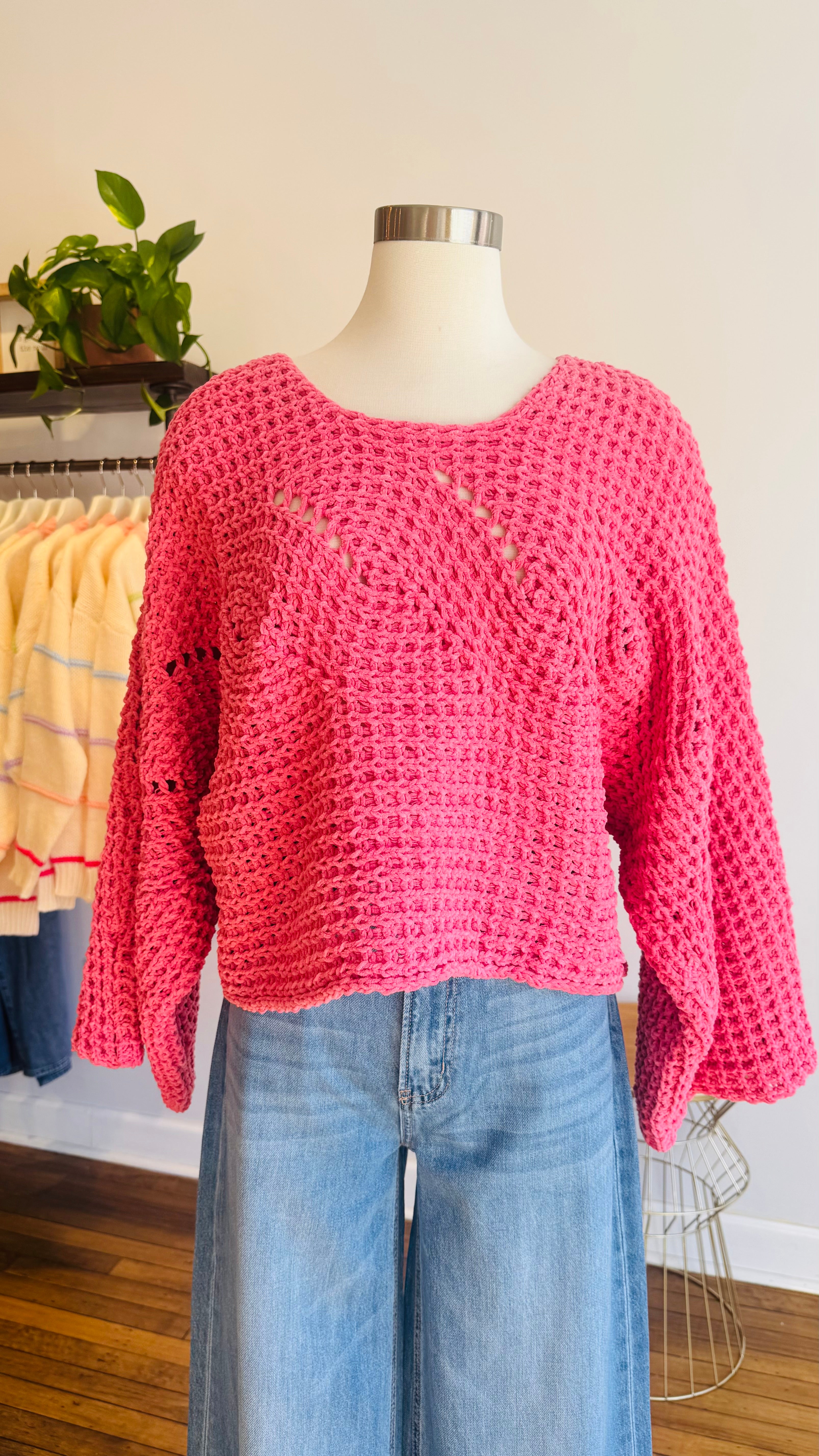 Soft Touch Round Neck Semi-Cropped Chenille Sweater