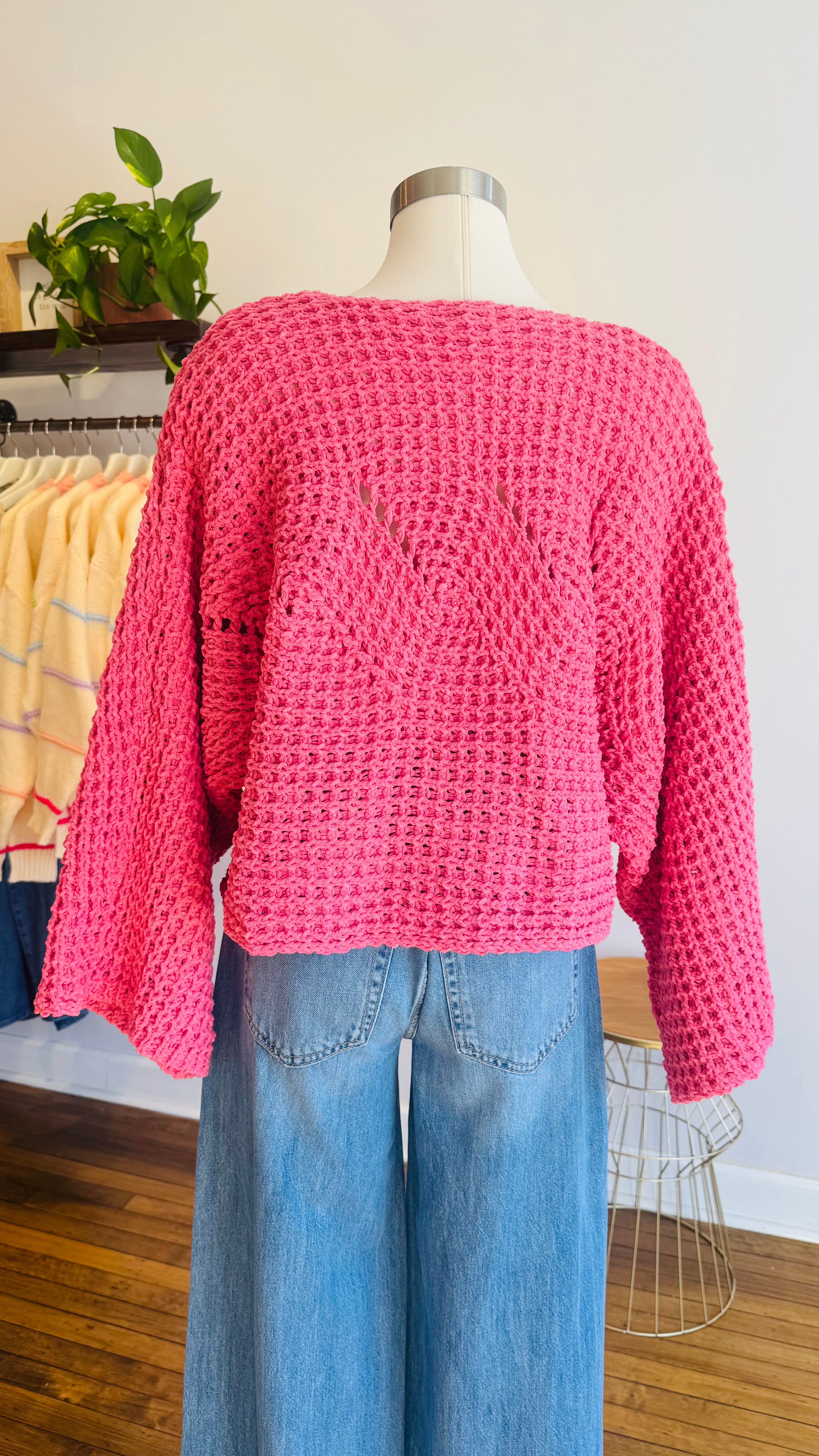 Soft Touch Round Neck Semi-Cropped Chenille Sweater
