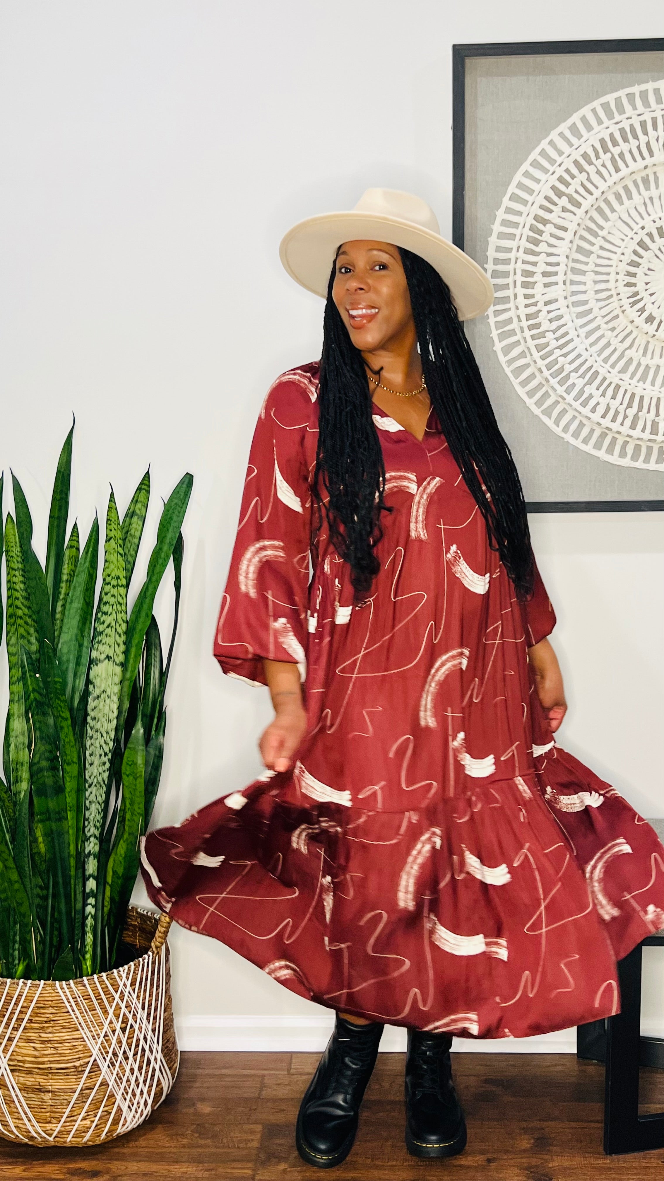 Long Sleeve Printed Midi Dress