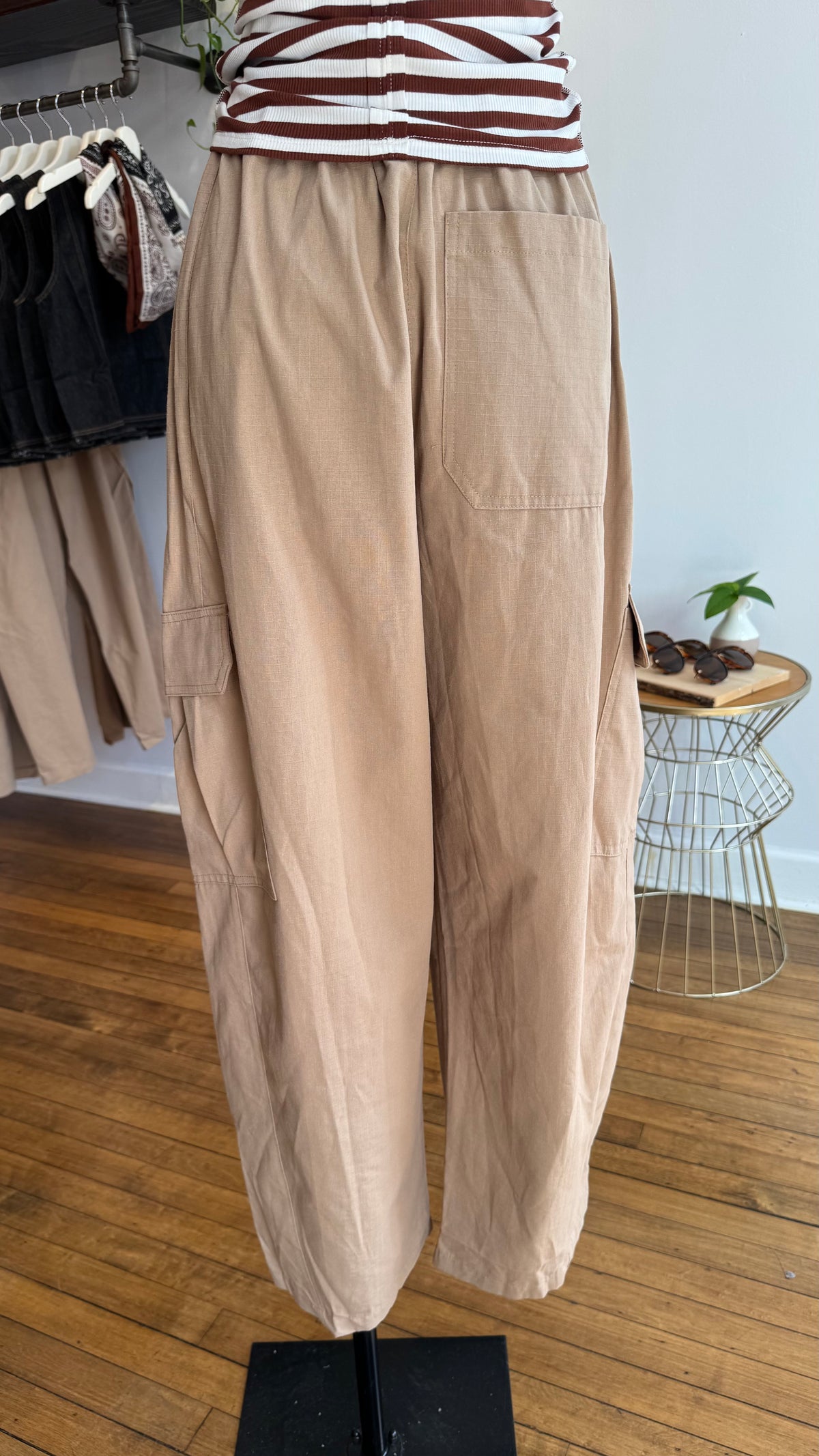Drawstring Barrel-Leg Cargo Pants