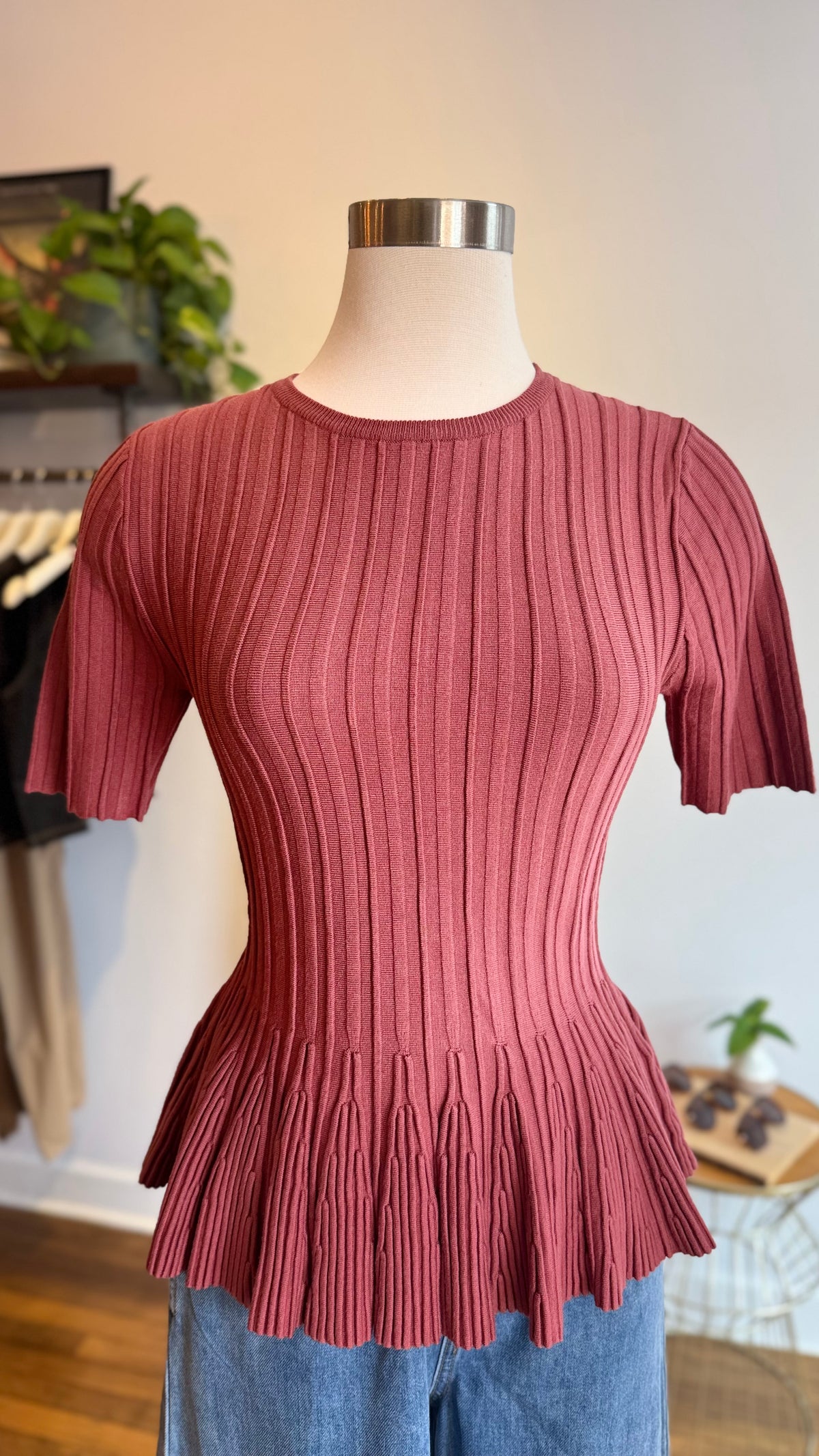 Ribbed Peplum Sweater Top