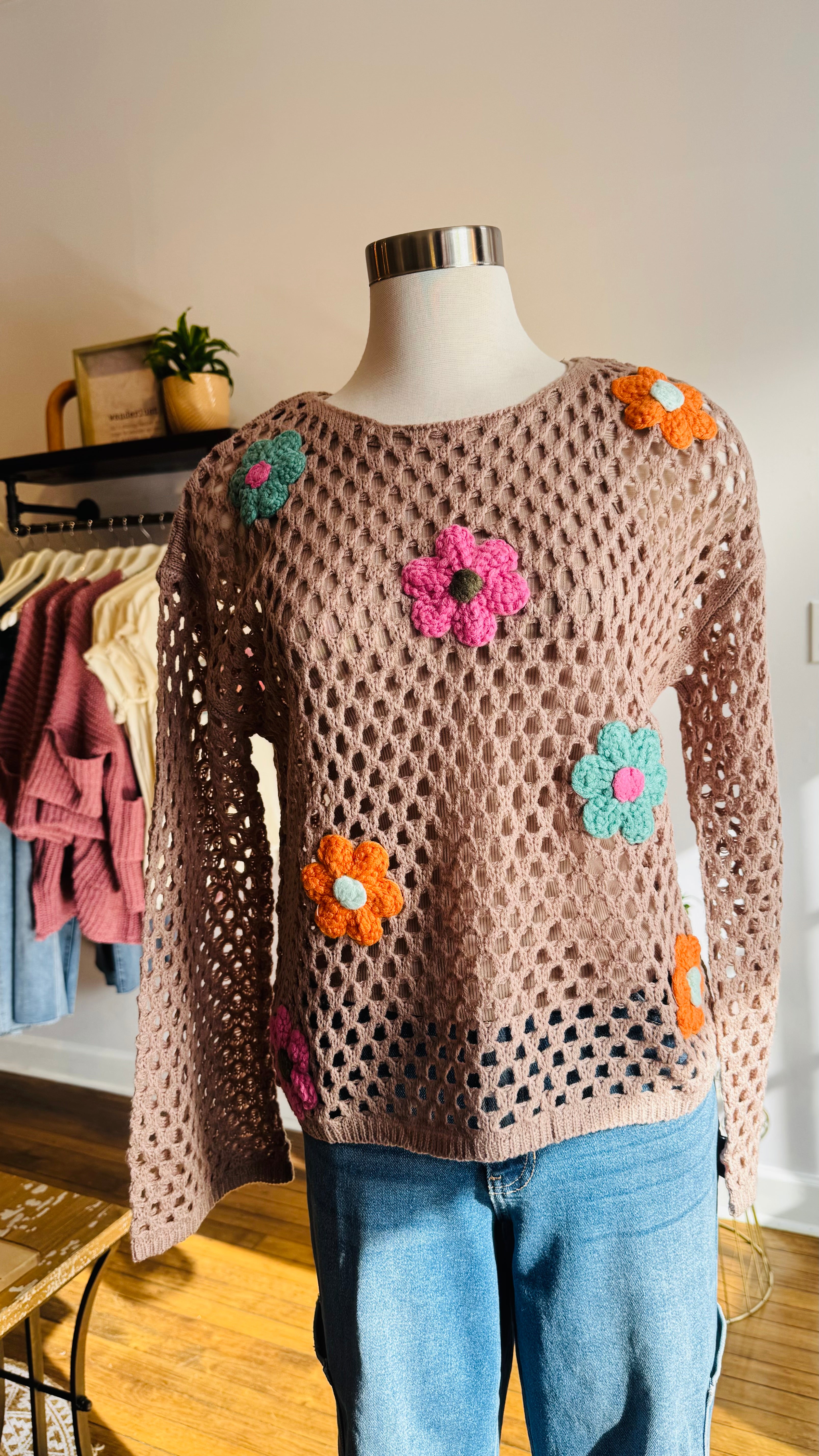 Flower Embroidered Long Sleeve Sweater