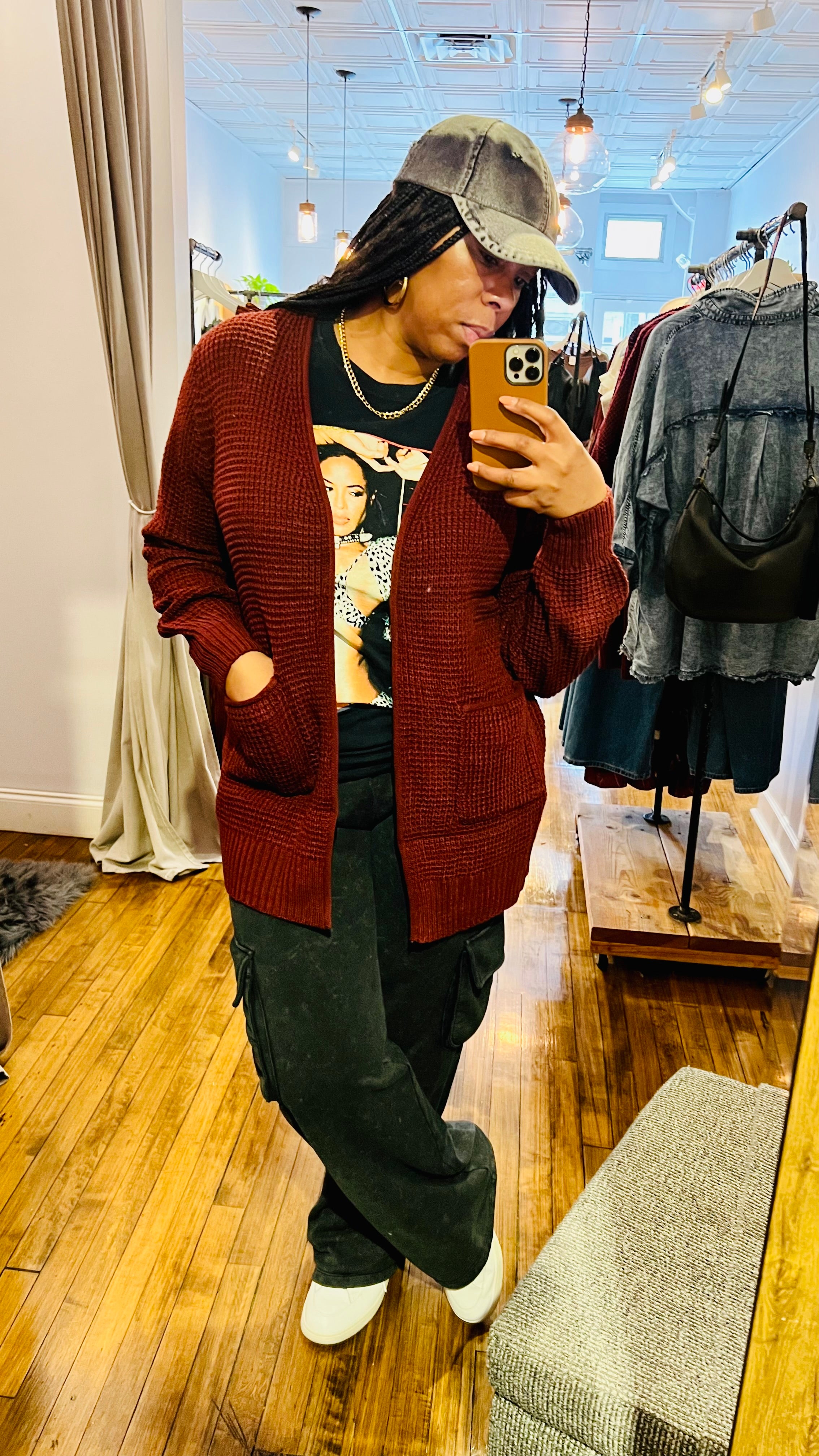 Waffle Knit Open Front Cardigan