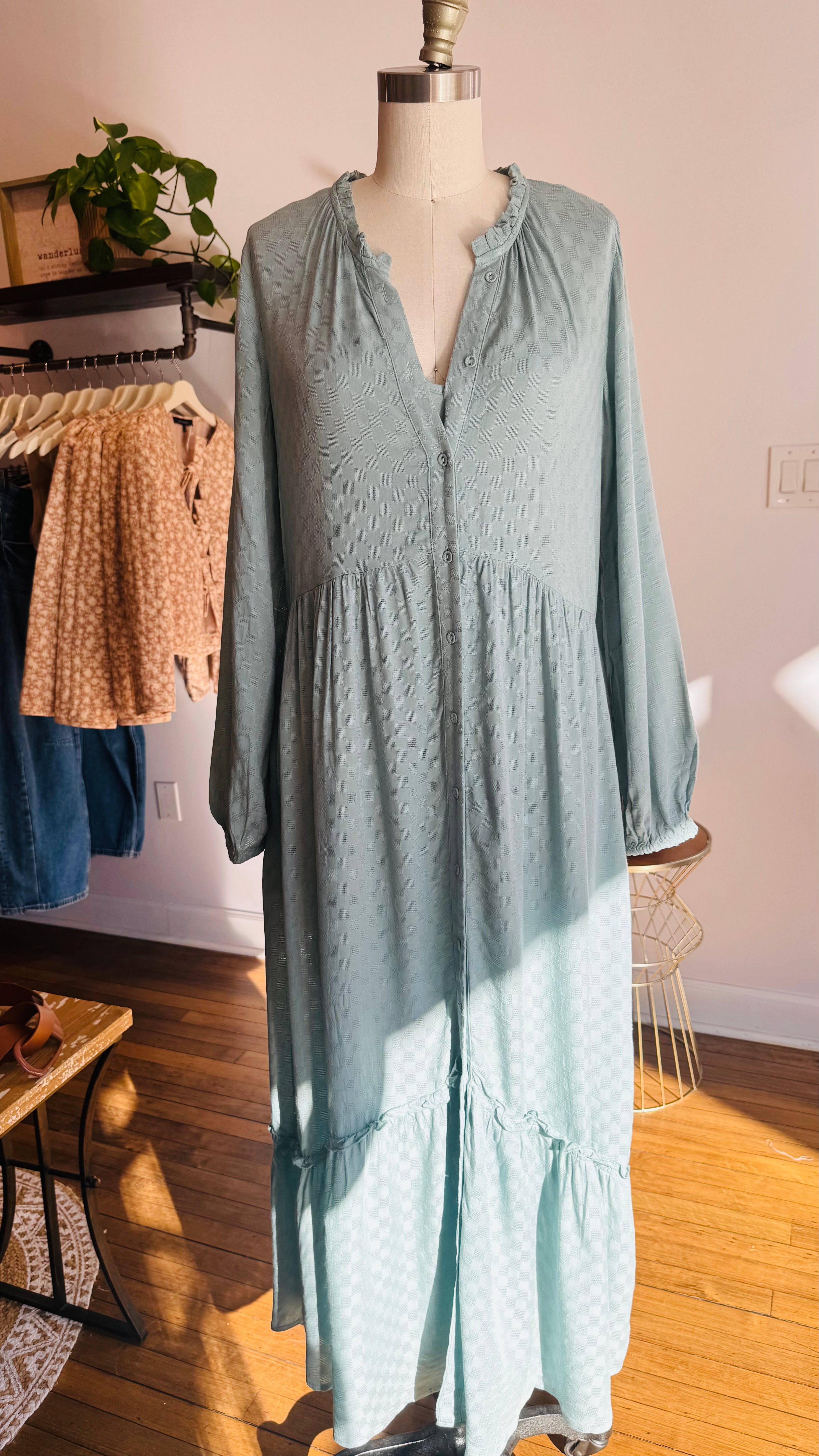 Checkered Jacquard Boho Maxi Dress
