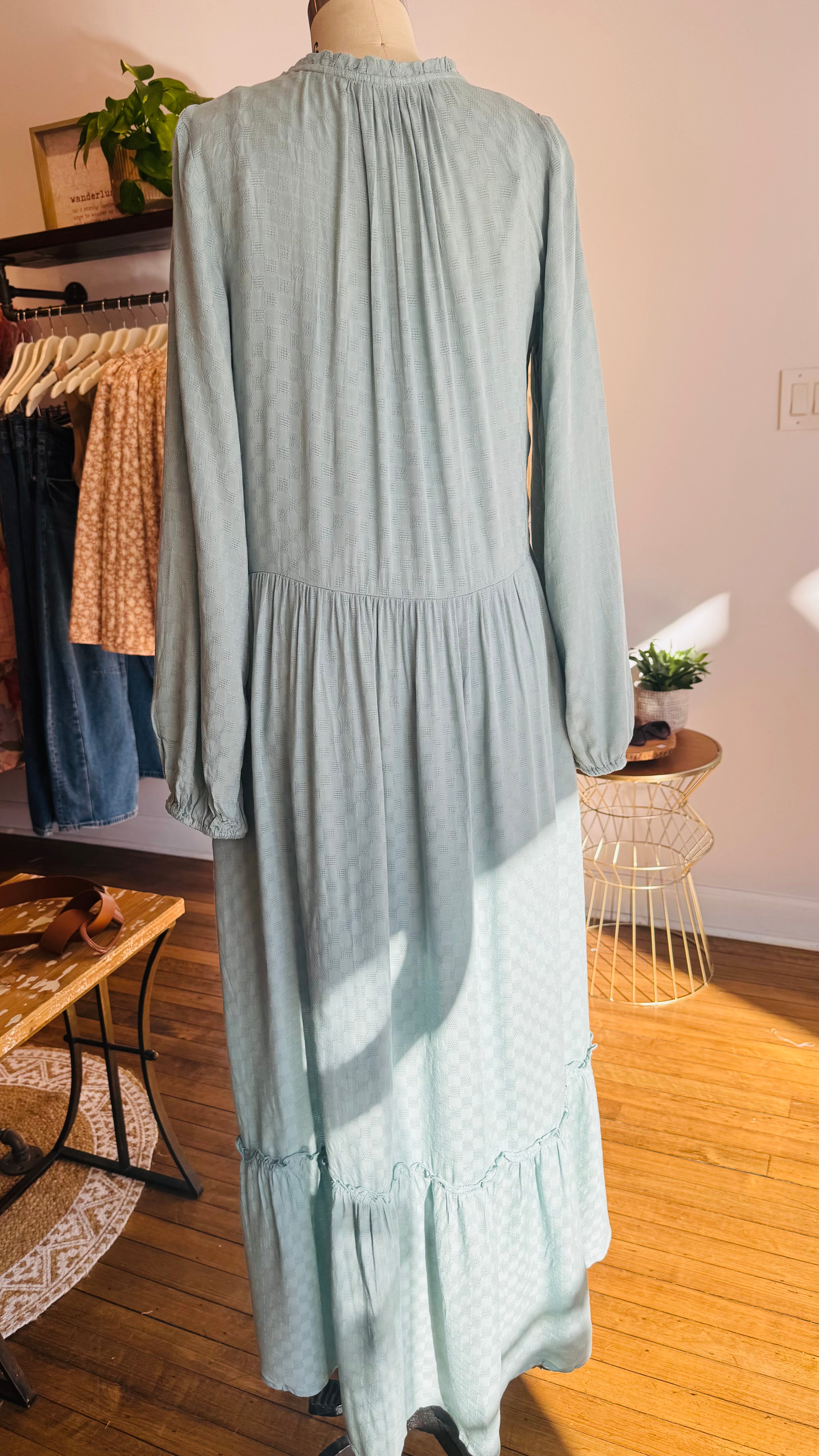Checkered Jacquard Boho Maxi Dress
