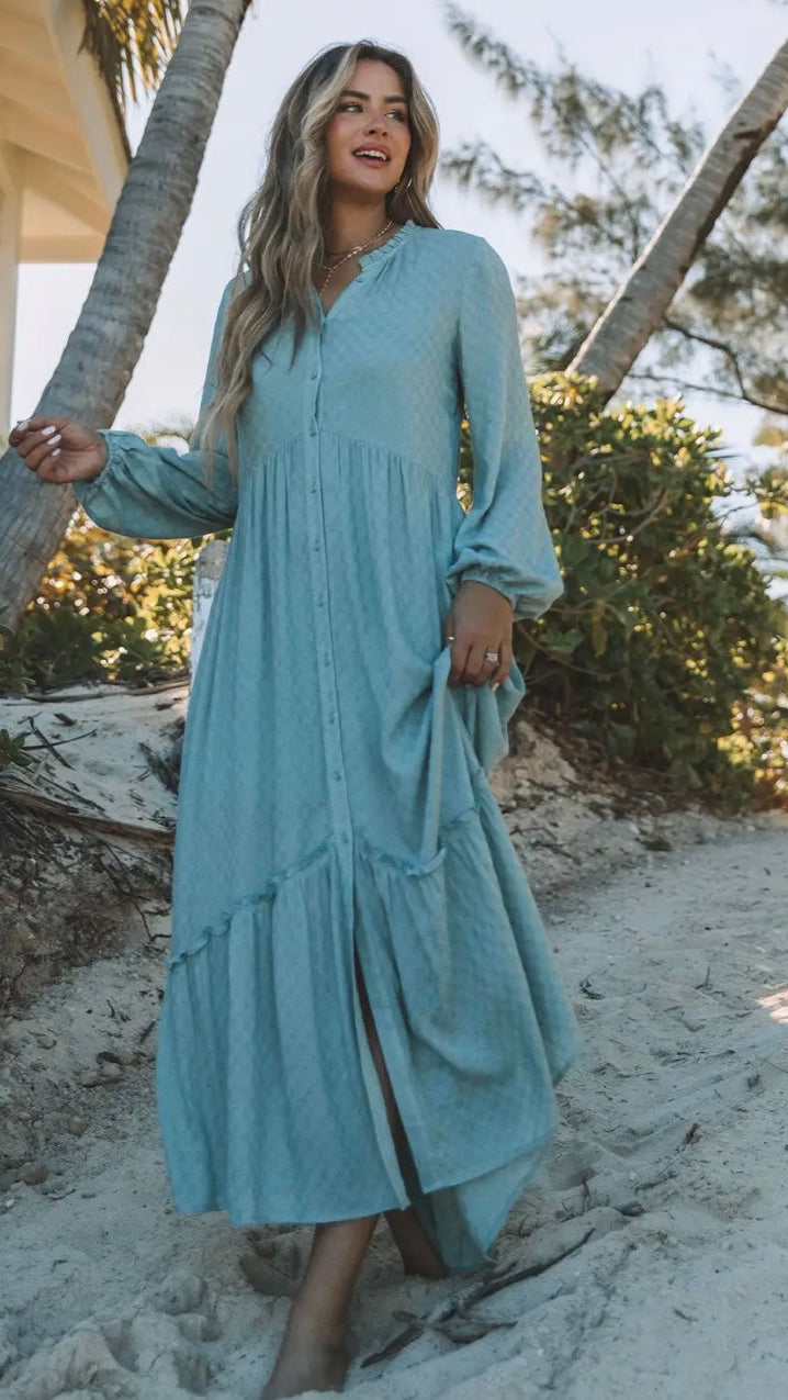 Checkered Jacquard Boho Maxi Dress