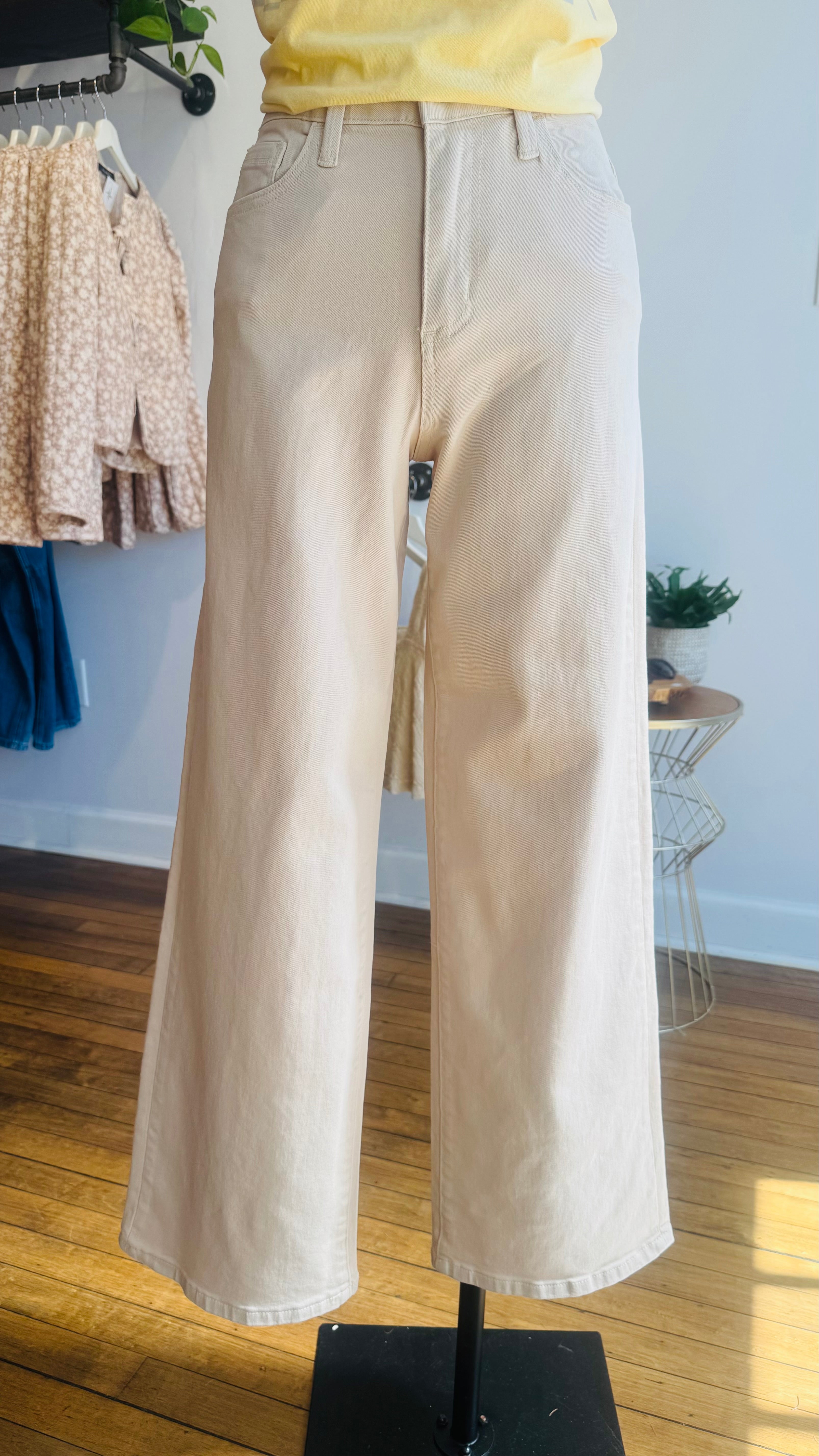 High Rise Wide Leg Twill Pants