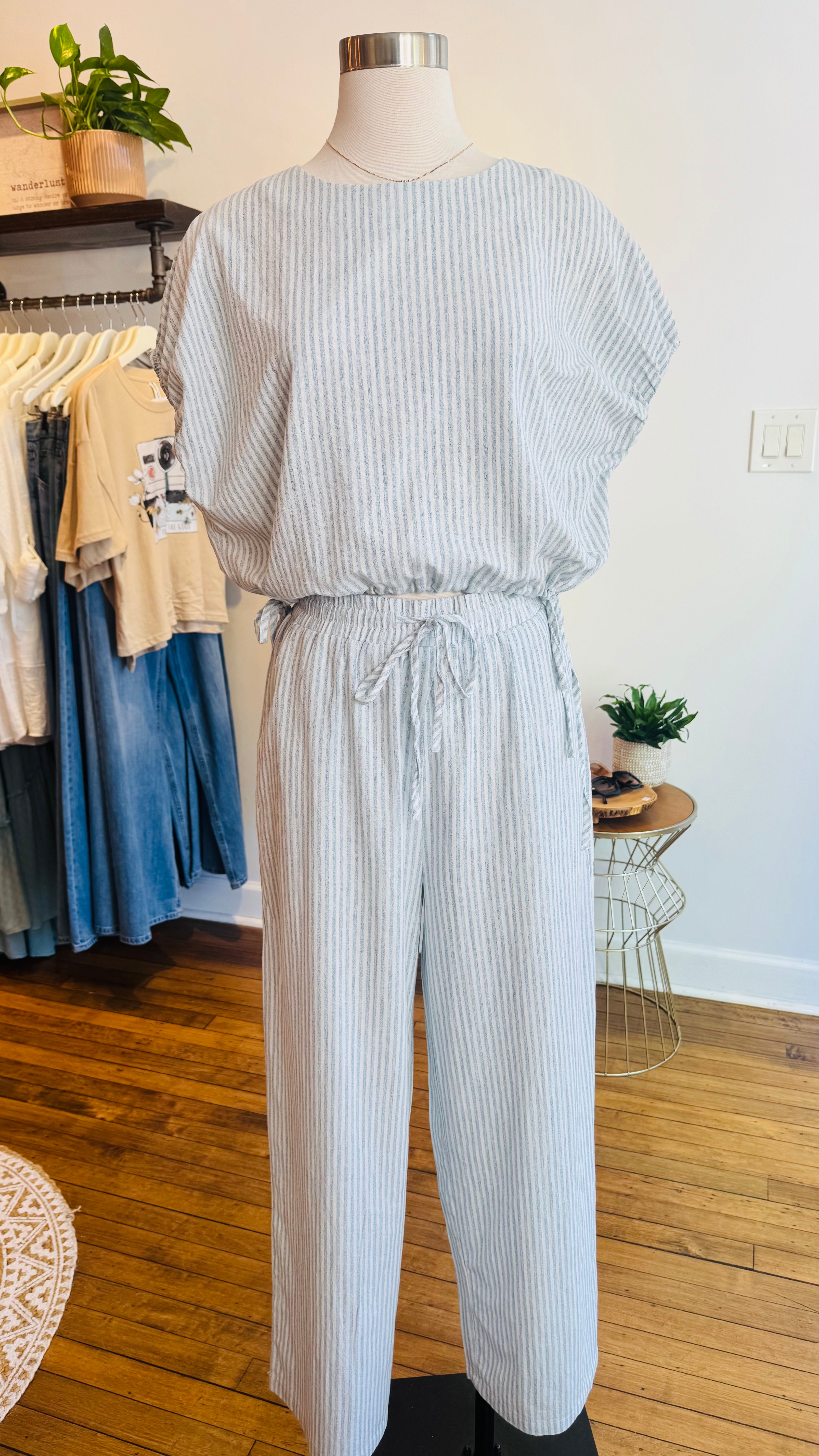 Striped Linen Wide Leg Pants