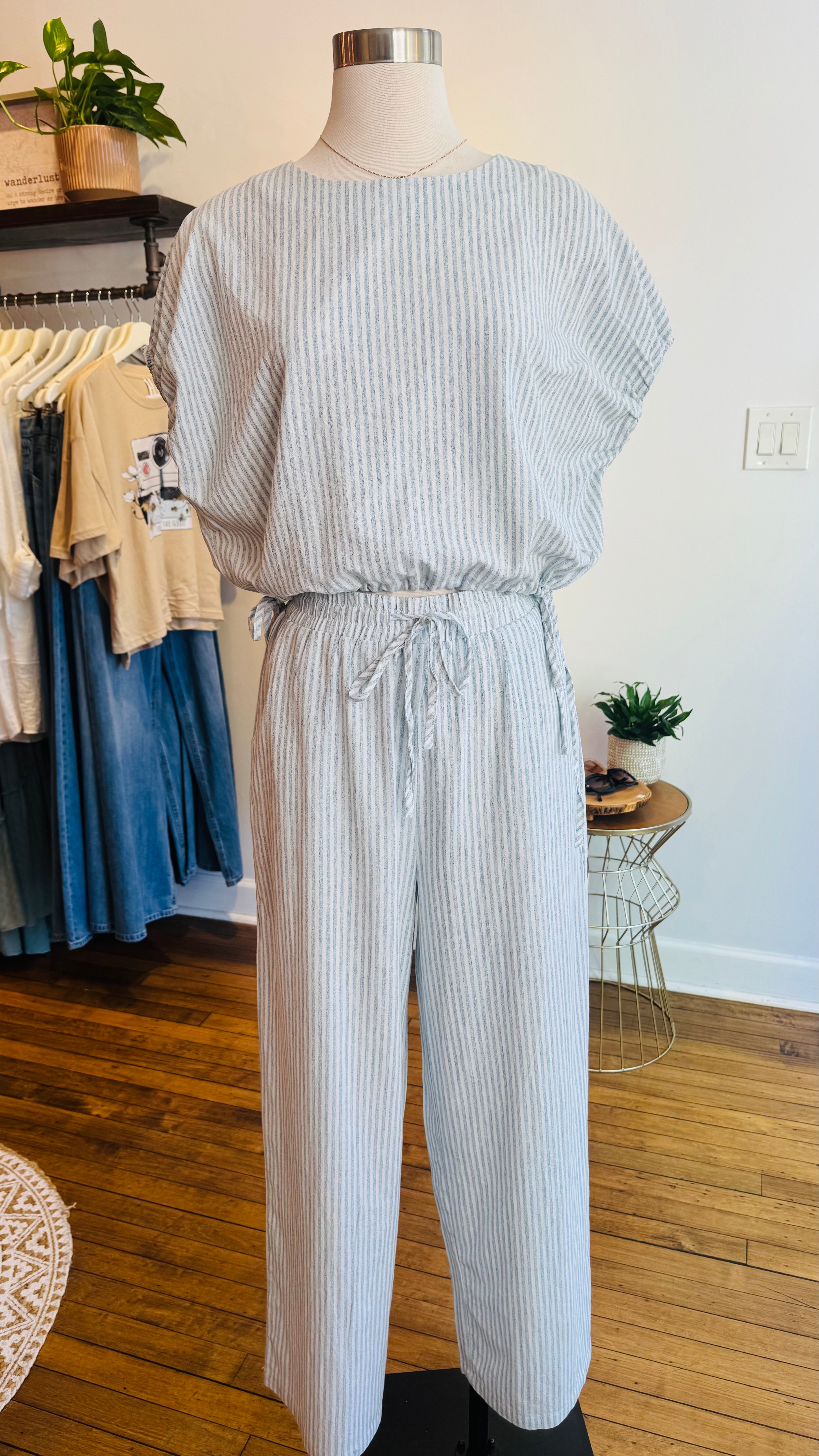 Striped Linen Wide Leg Pants