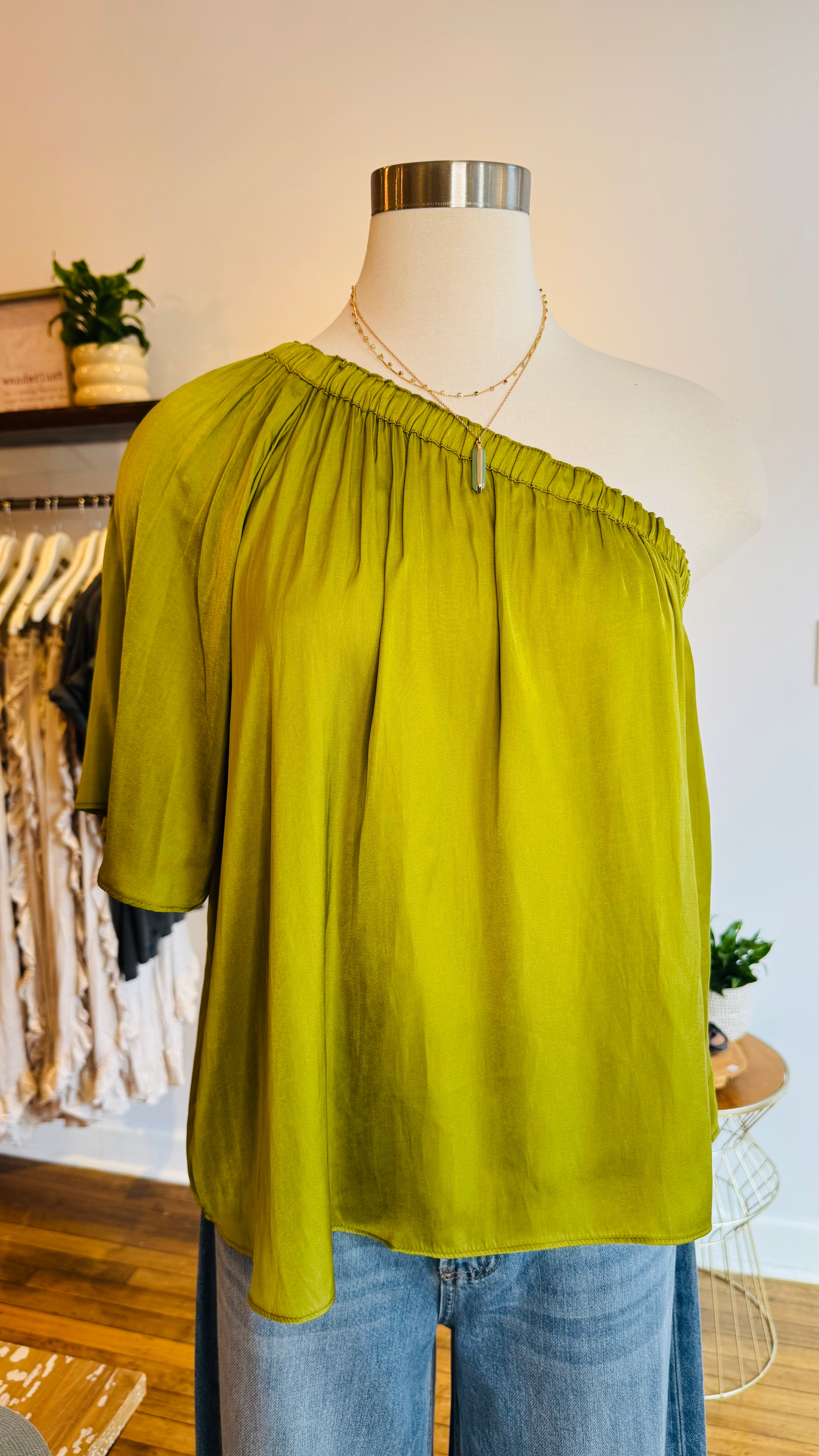 One Shoulder Satin Top