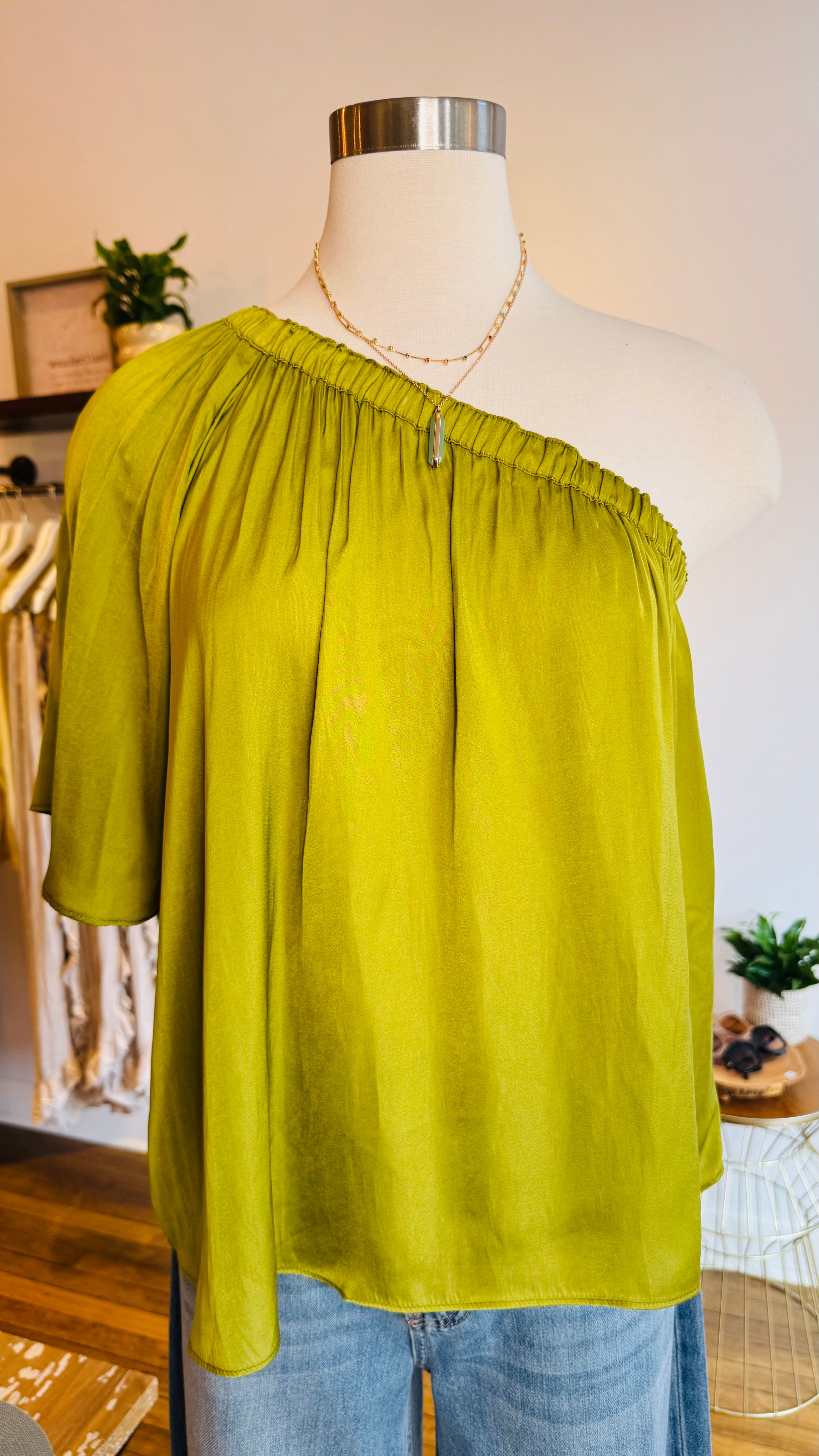 One Shoulder Satin Top