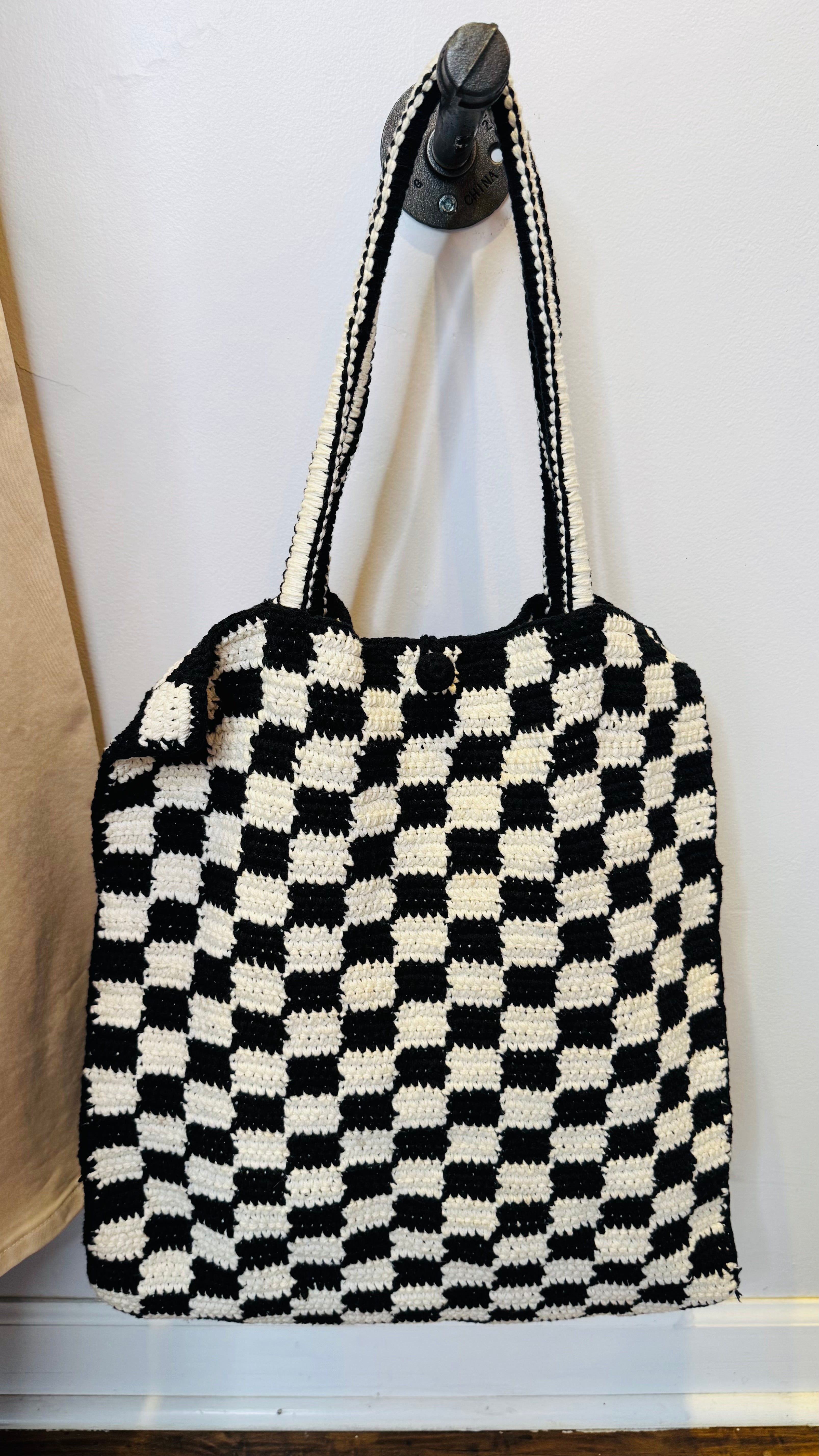 Checkered Cotton Tote Bag