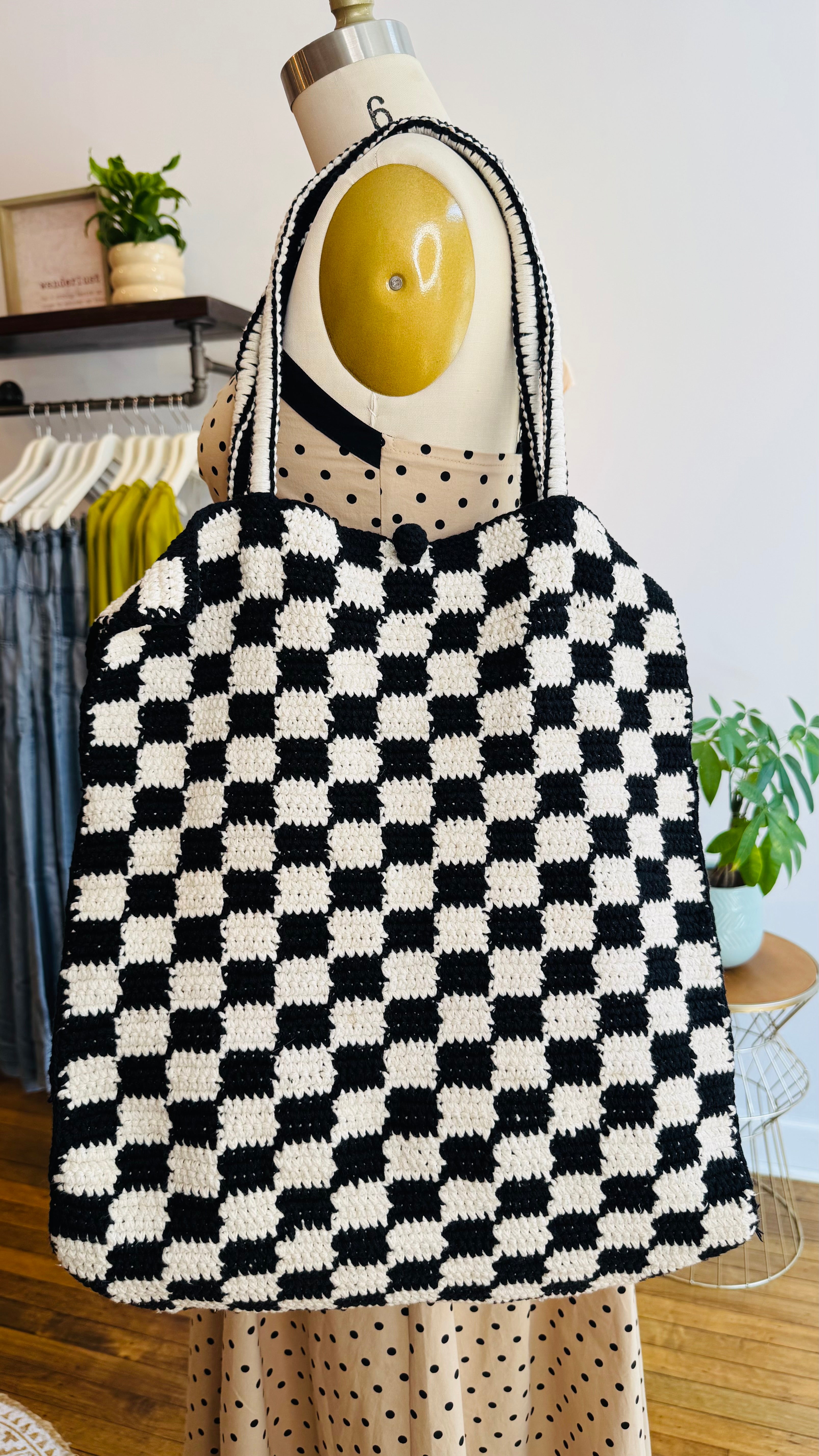 Checkered Cotton Tote Bag