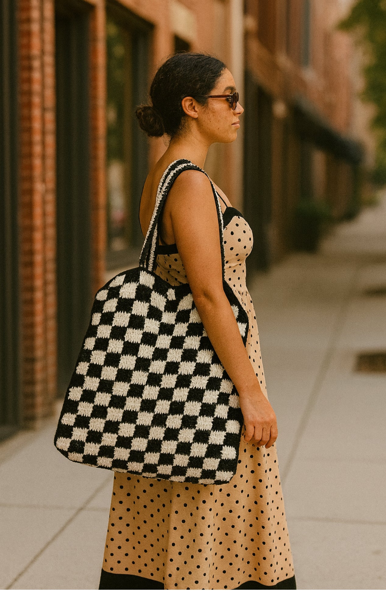 Checkered Cotton Tote Bag