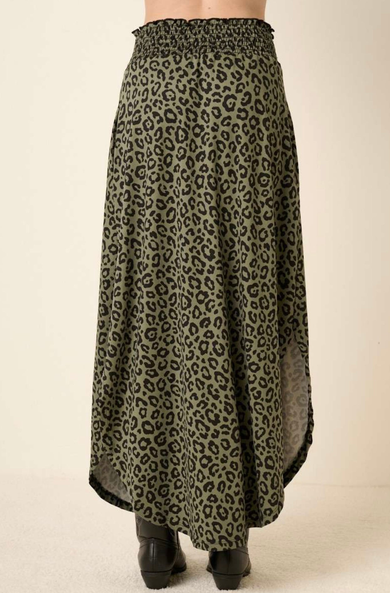 Olive Leopard Print Maxi Skirt
