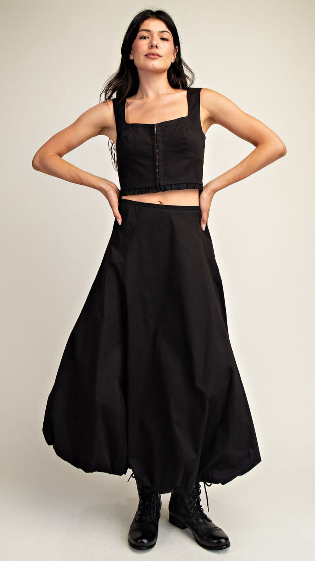 Bubble Hem Woven Maxi Skirt