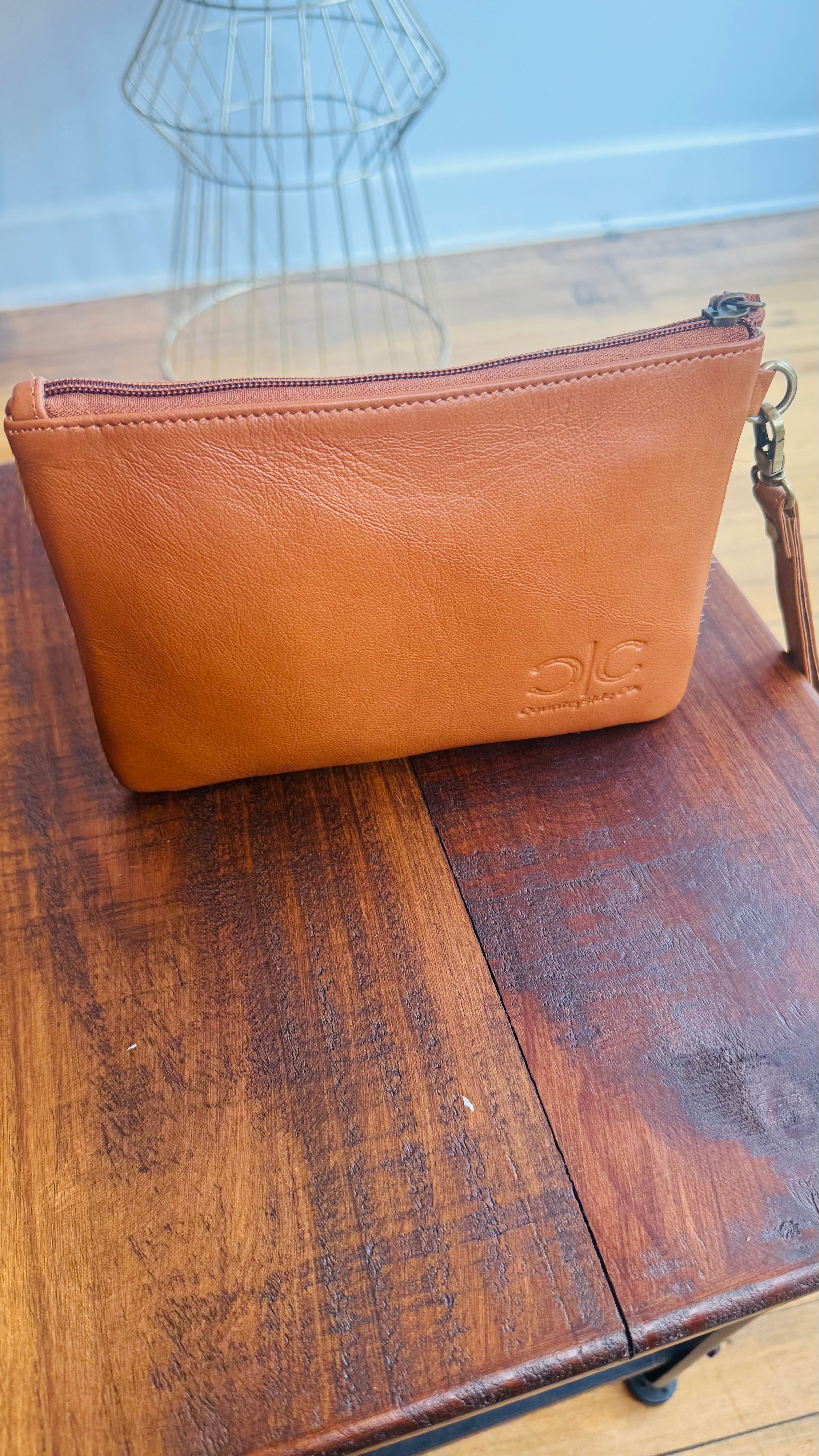 Checkered Cowhide Wristlet