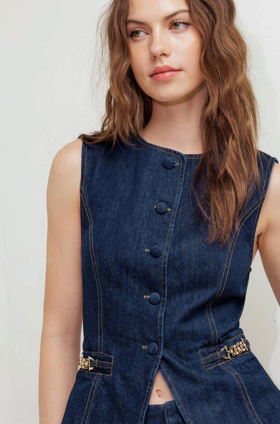 Denim Button-Front Vest