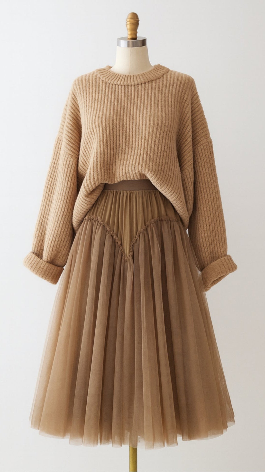 Pleated Tulle Midi Skirt