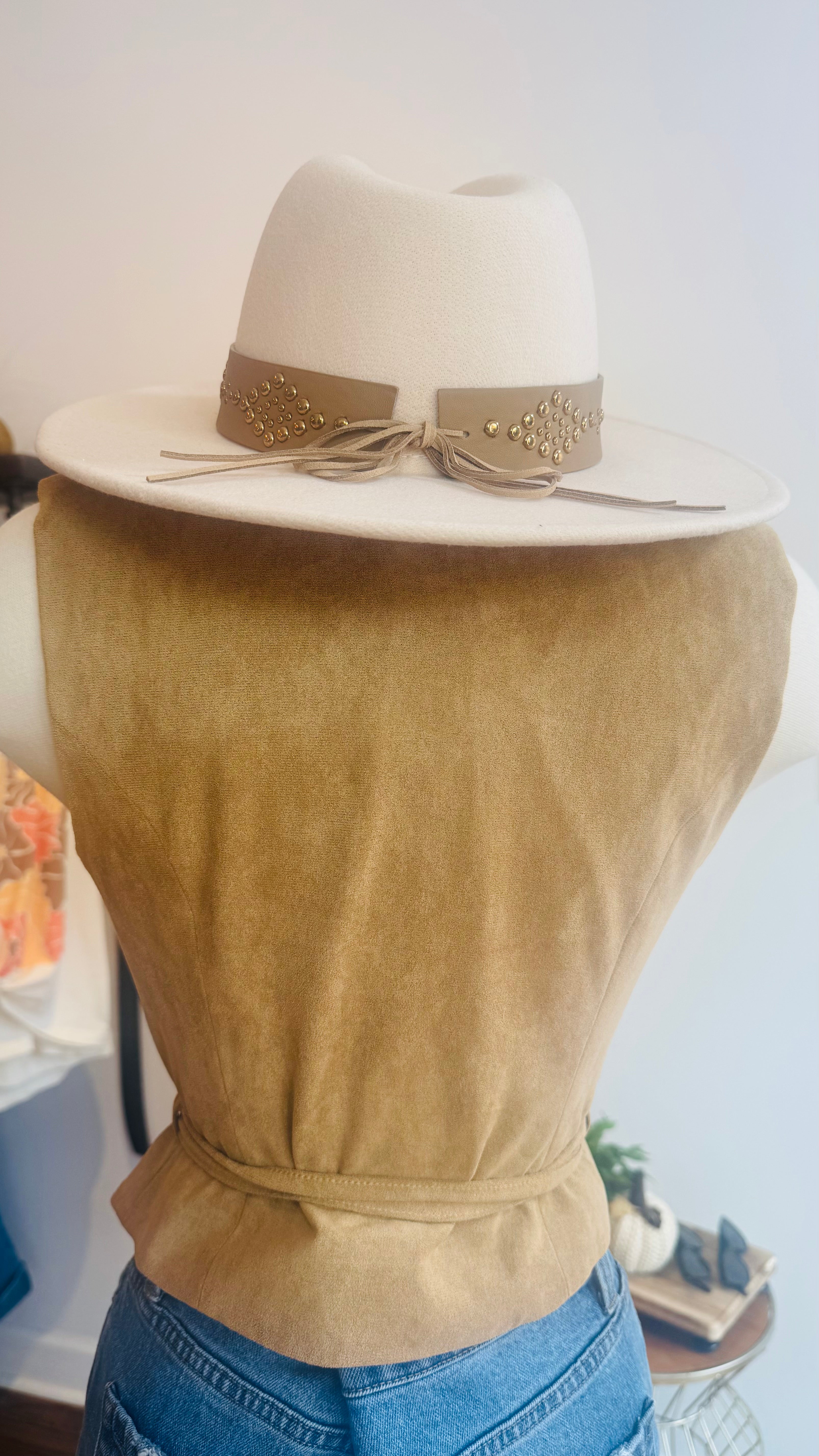 Faux Suede Belted Wrap Vest