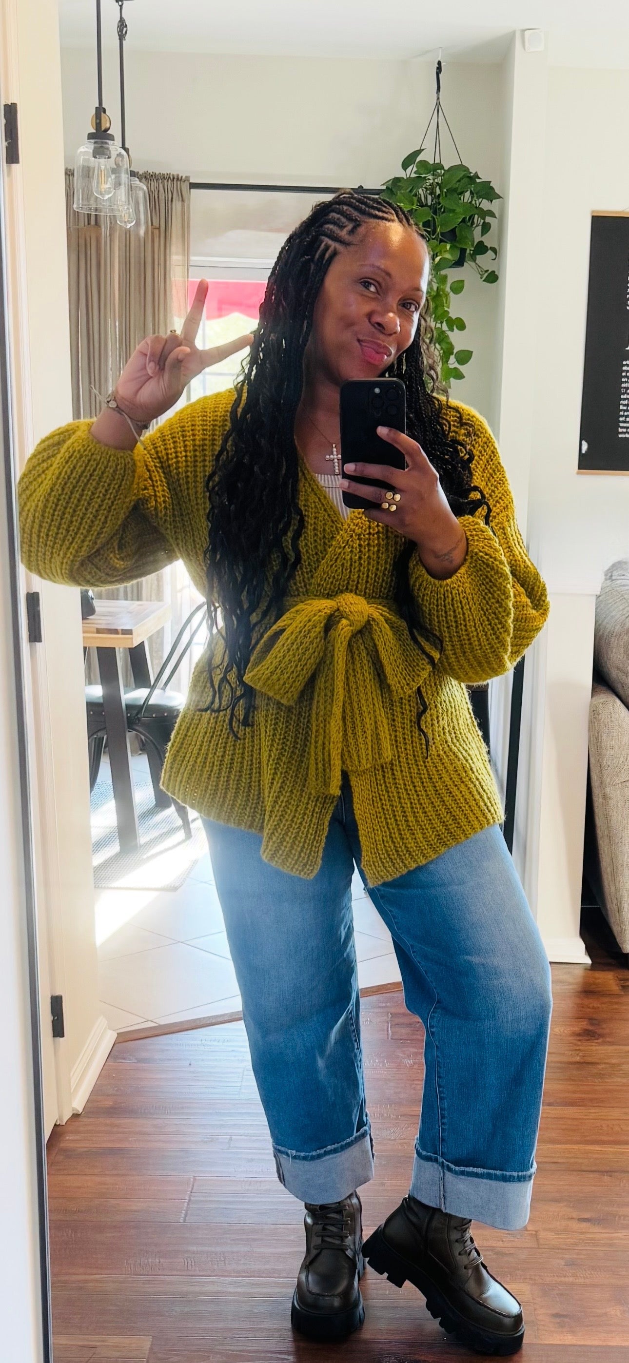 Open Front Belted Sweater Cardigan