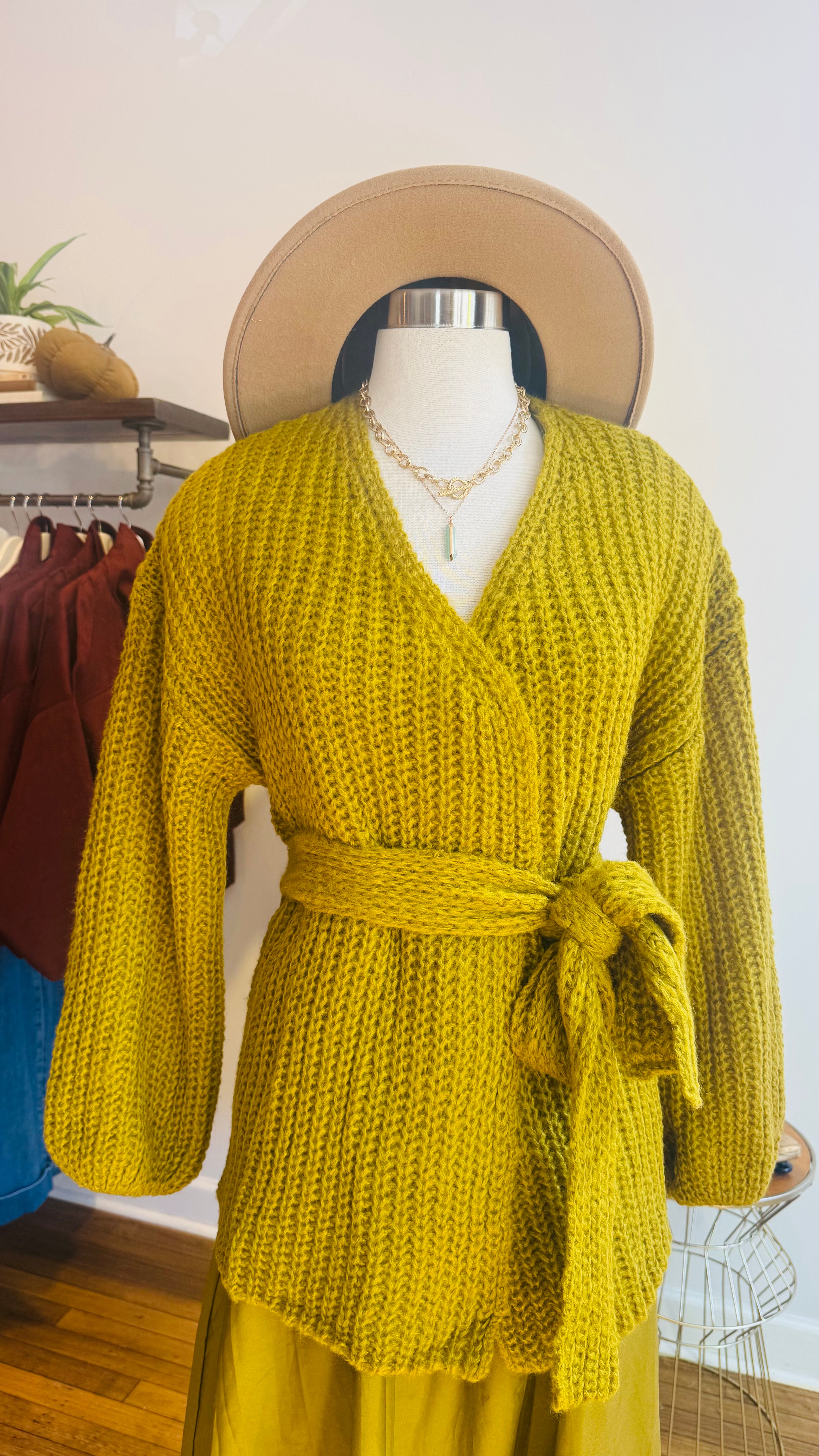 Open Front Belted Sweater Cardigan
